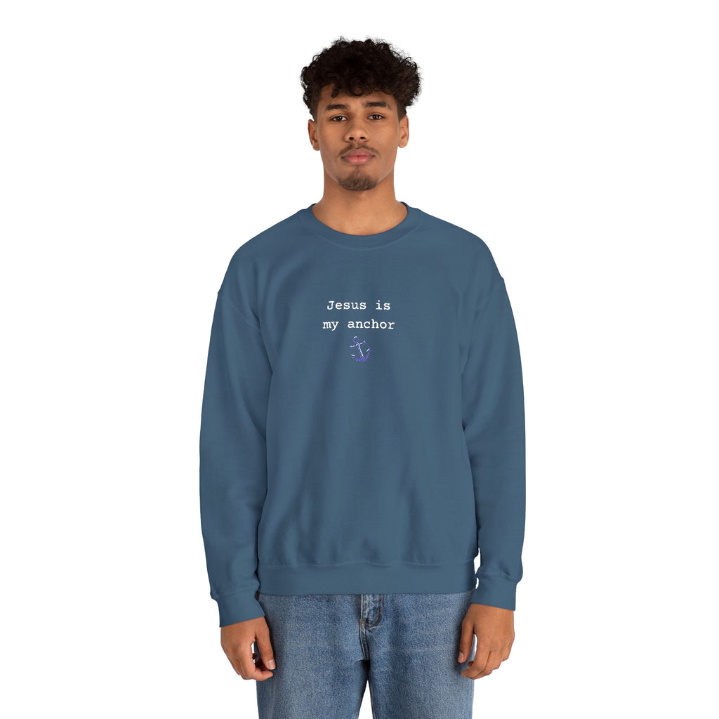 Jesus Is My Anchor Embroidered Gildan Christian Crewneck Unisex Sweatshirt | Religious Gift