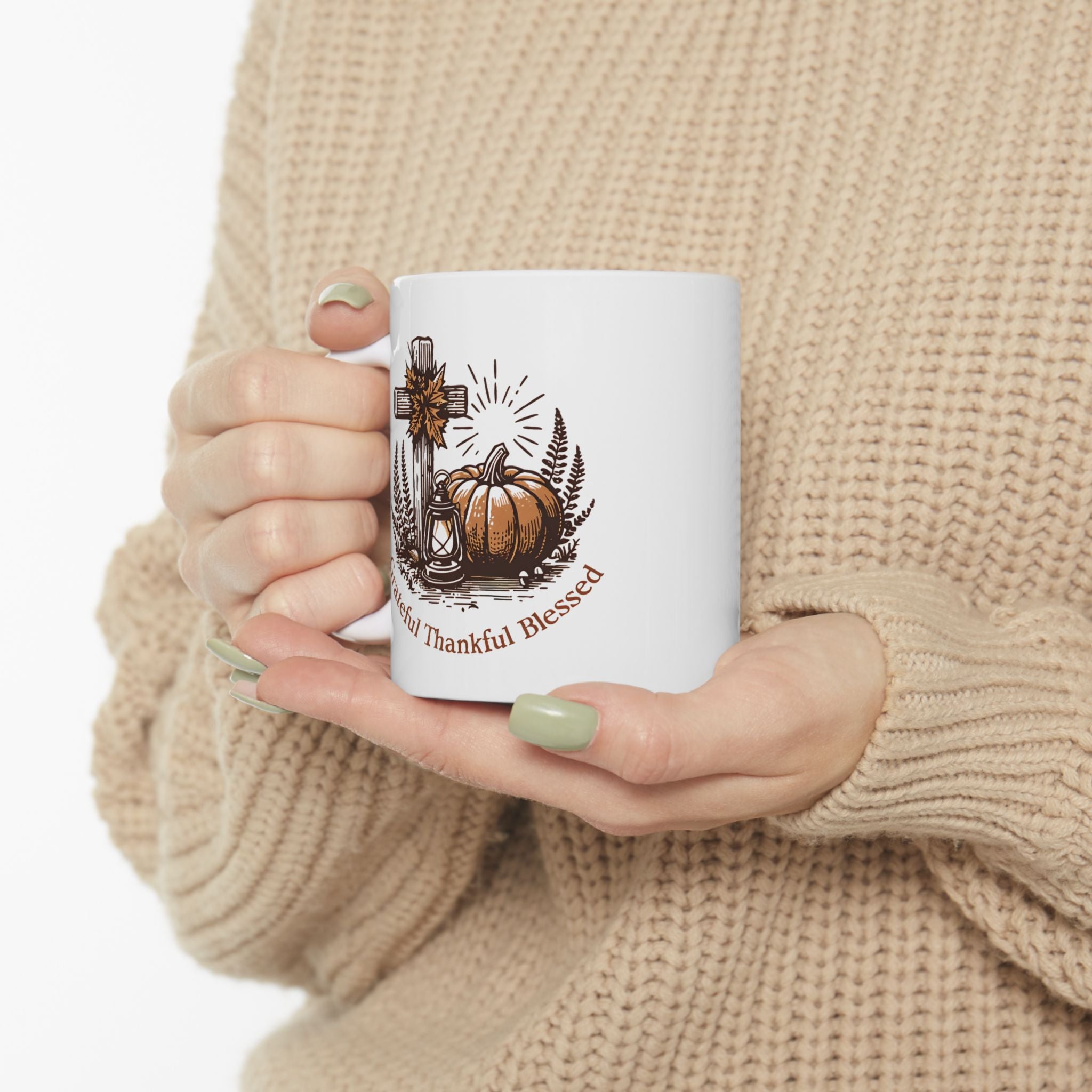 Grateful Thankful Blessed Ceramic Mug | Fall Coffee Tea Mug, Thanksgiving Gift