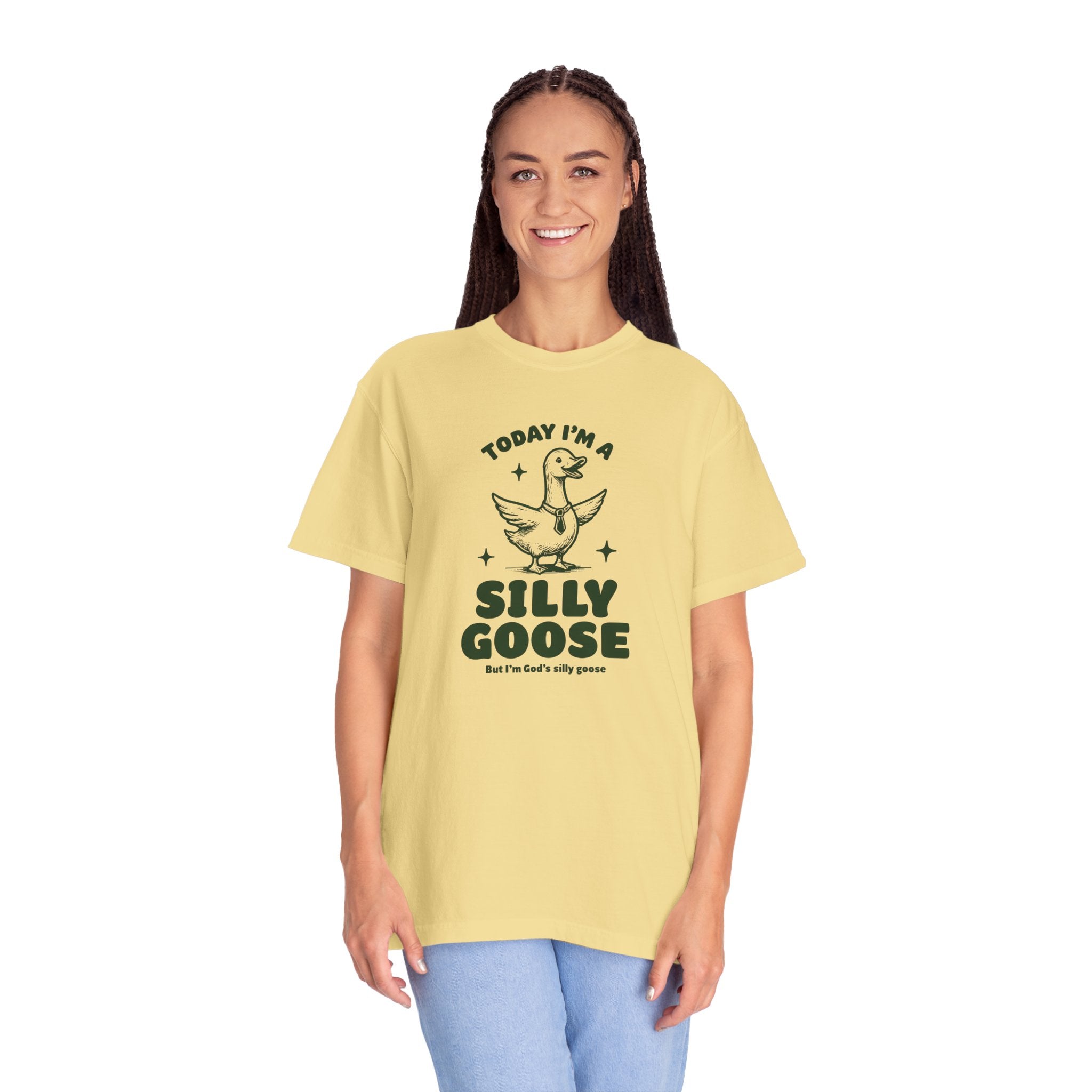 God’s Silly Goose with tie Christian T-Shirt | Graphic Tee | Unisex Garment Dyed Cotton Top S-4XL