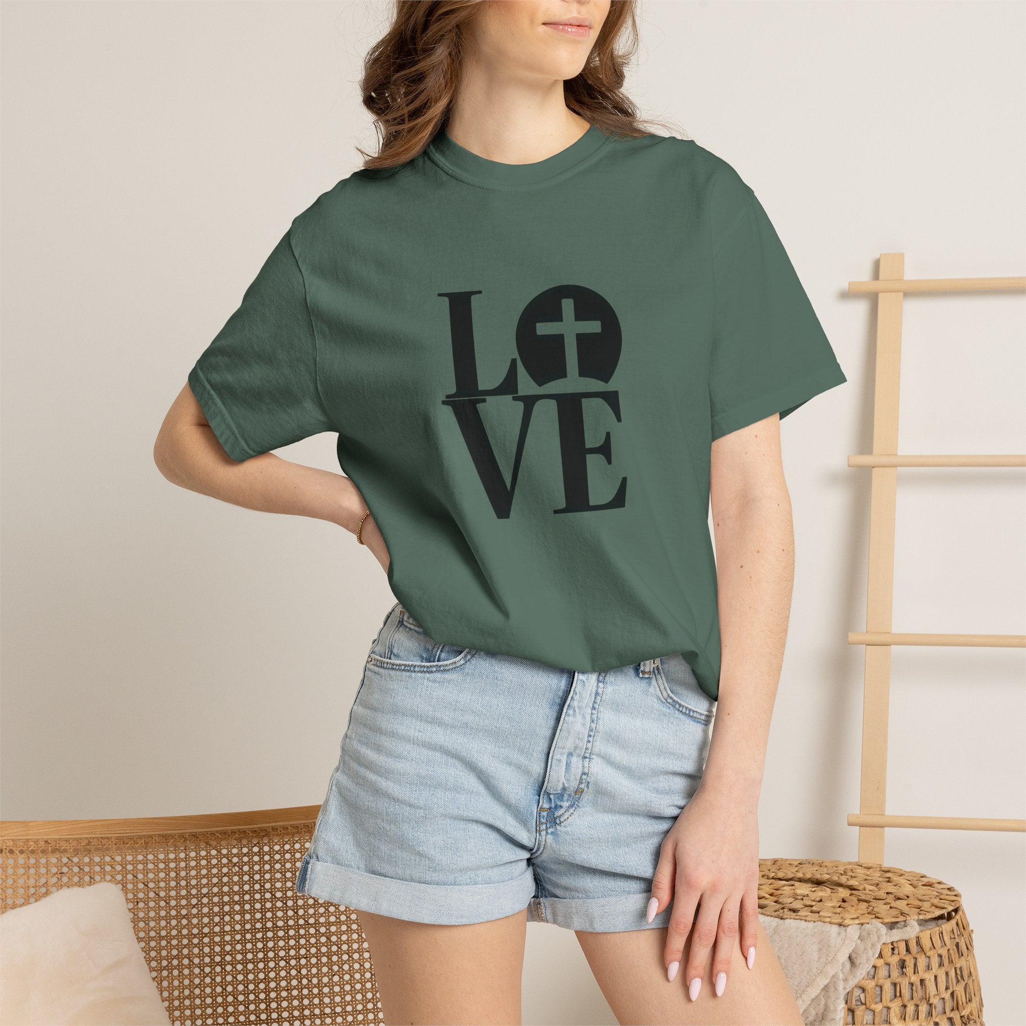 LOVE Cross Christian T-Shirt | Comfort Colors Faith-Based Unisex Tee (S–4XL) | Jesus is Love Shirt