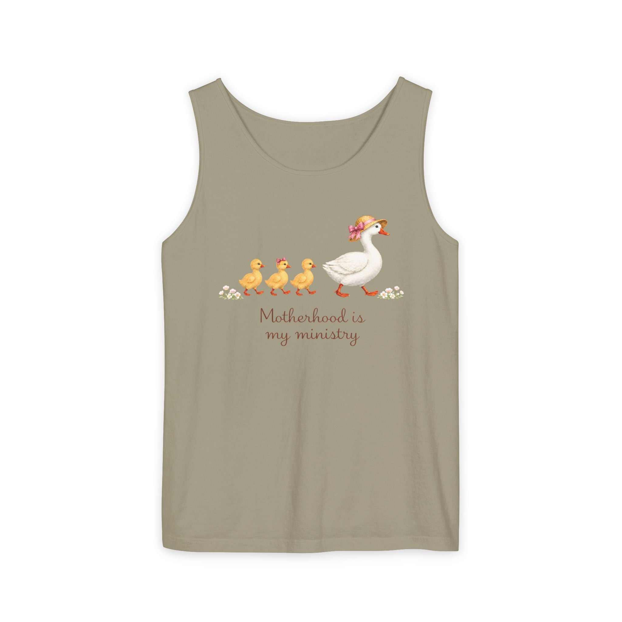 Motherhood Is My Ministry Tank Top — Cute Duck Family Graphic Tank