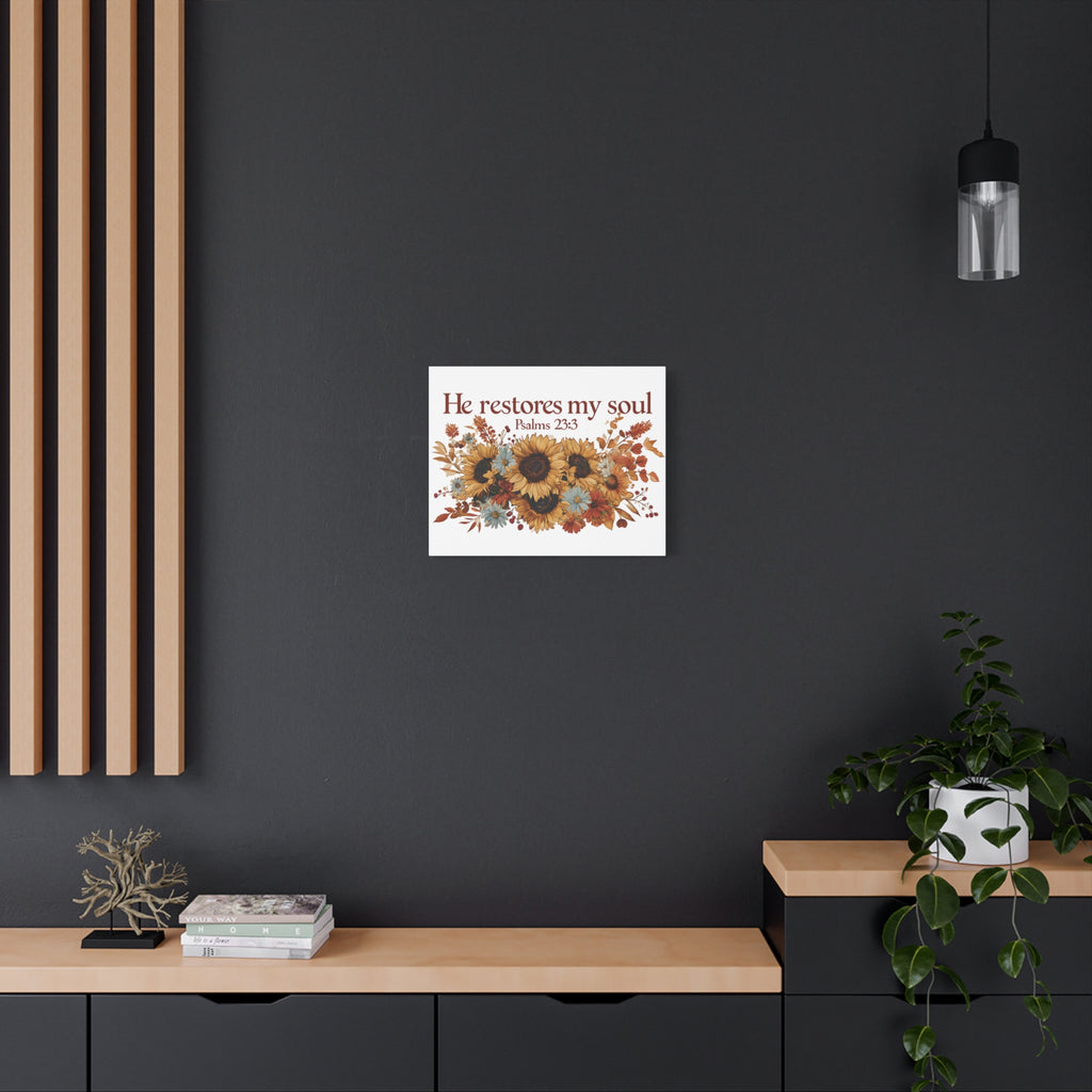 Psalm 23:3 Canvas Wall Art | Christian Sunflower Home Decor | Faith Gift