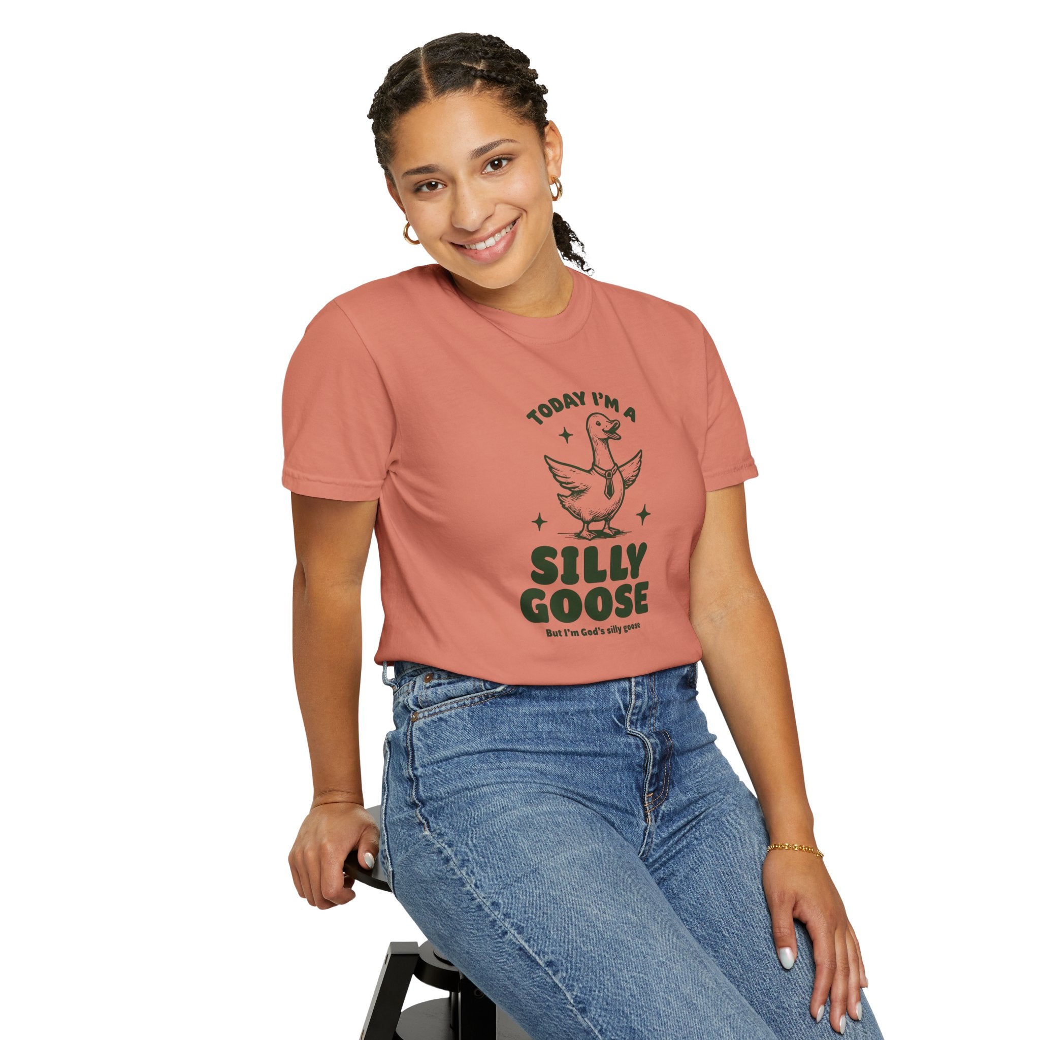 God’s Silly Goose with tie Christian T-Shirt | Graphic Tee | Unisex Garment Dyed Cotton Top S-4XL