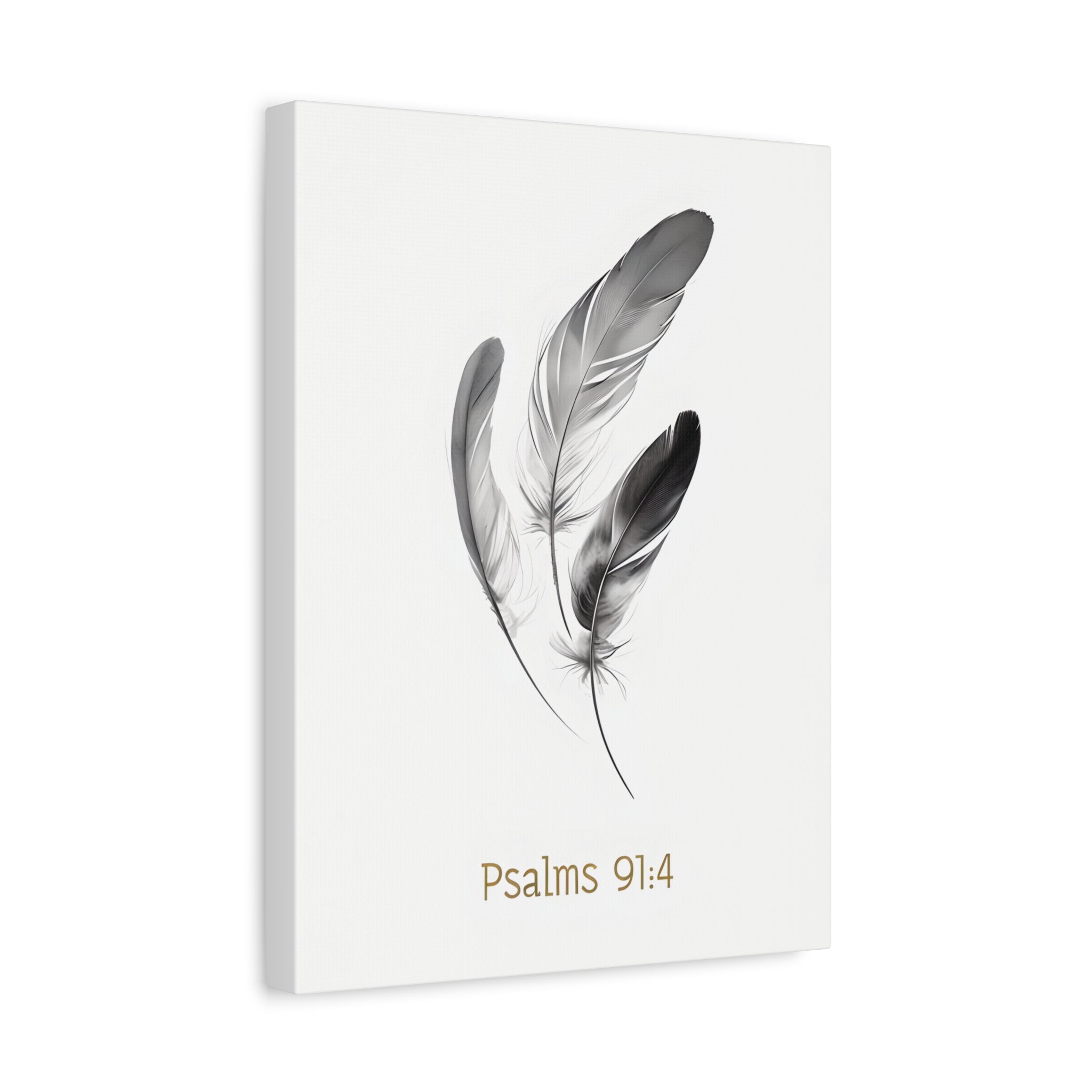 Psalm 91:4 Feather Canvas Wall Art – Christian Scripture Home Decor – Bible Verse Matte Canvas Print