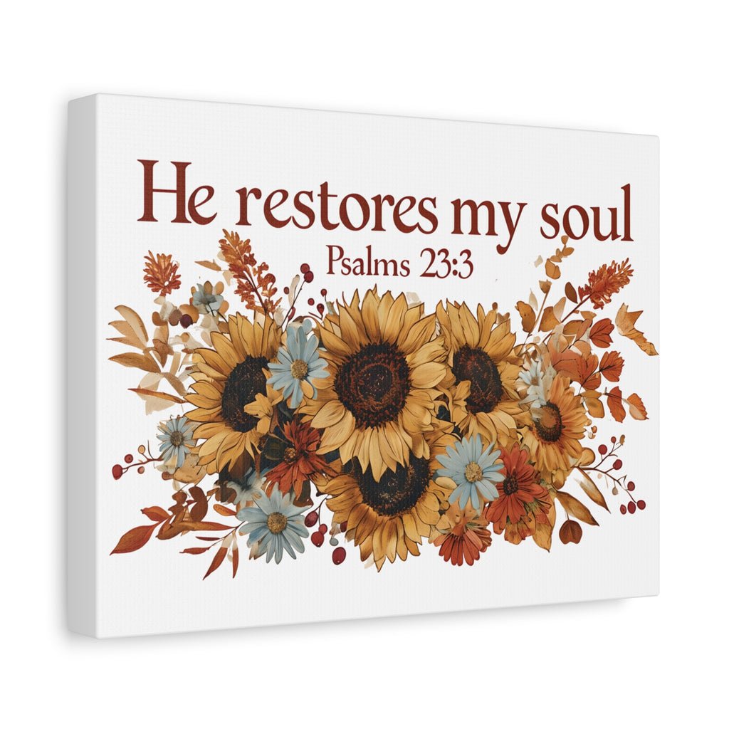 Psalm 23:3 Canvas Wall Art | Christian Sunflower Home Decor | Faith Gift