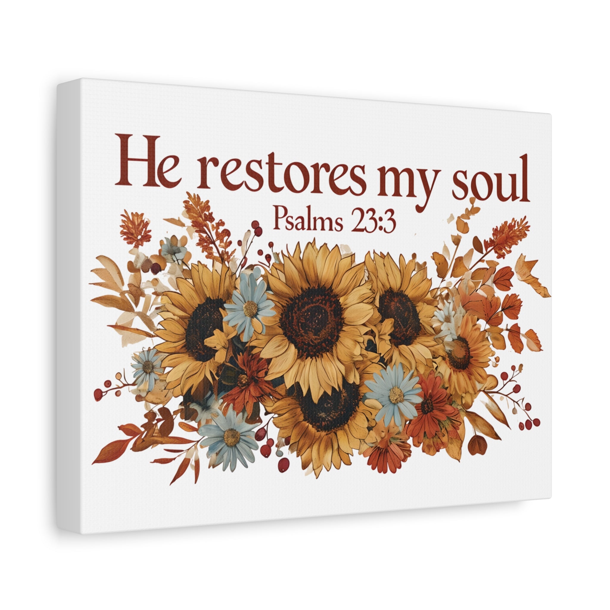 Psalm 23:3 Canvas Wall Art | Christian Sunflower Home Decor | Faith Gift
