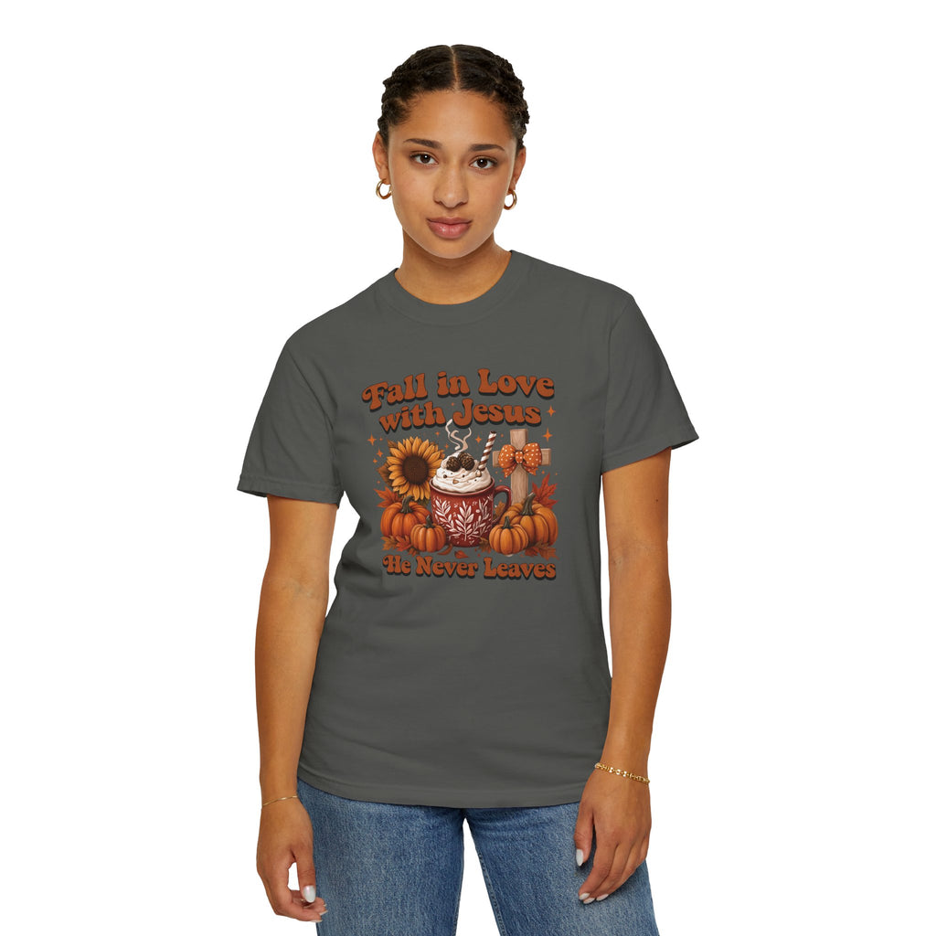 Fall in Love with Jesus Unisex Garment Dyed Comfort Colors T-Shirt | Christian Fall T-Shirt | Faith Based Thanksgiving Tee | Unisex Religious Cotton Top