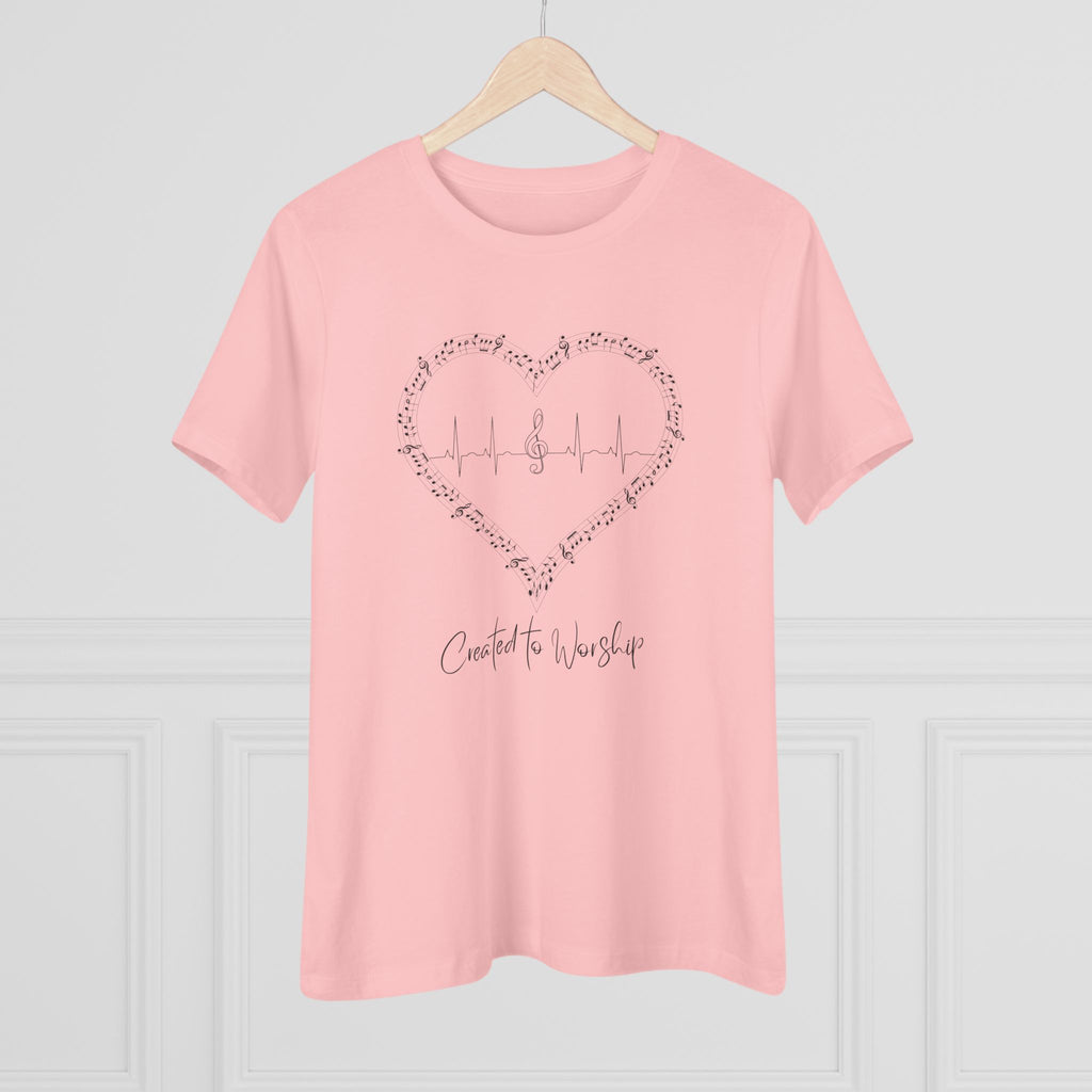 Created to Worship Women’s Christian T-Shirt – Heart & Treble Clef Music Design