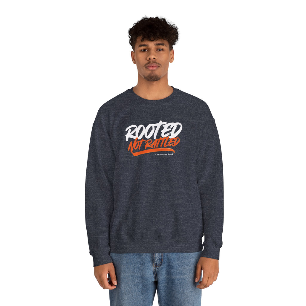 Rooted Not Rattled Gildan Christian Sweatshirt | Unisex Crewneck Pullover | Christian Gift