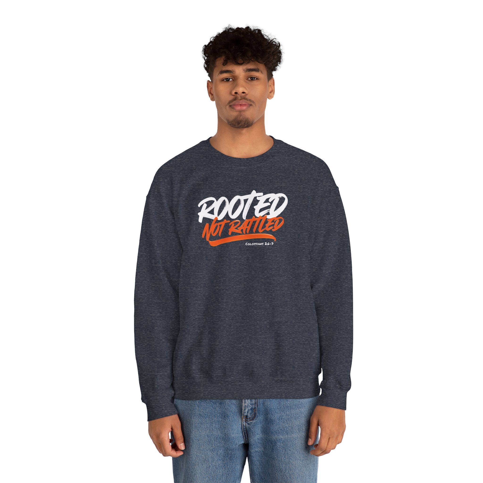 Rooted Not Rattled Gildan Christian Sweatshirt | Unisex Crewneck Pullover | Christian Gift