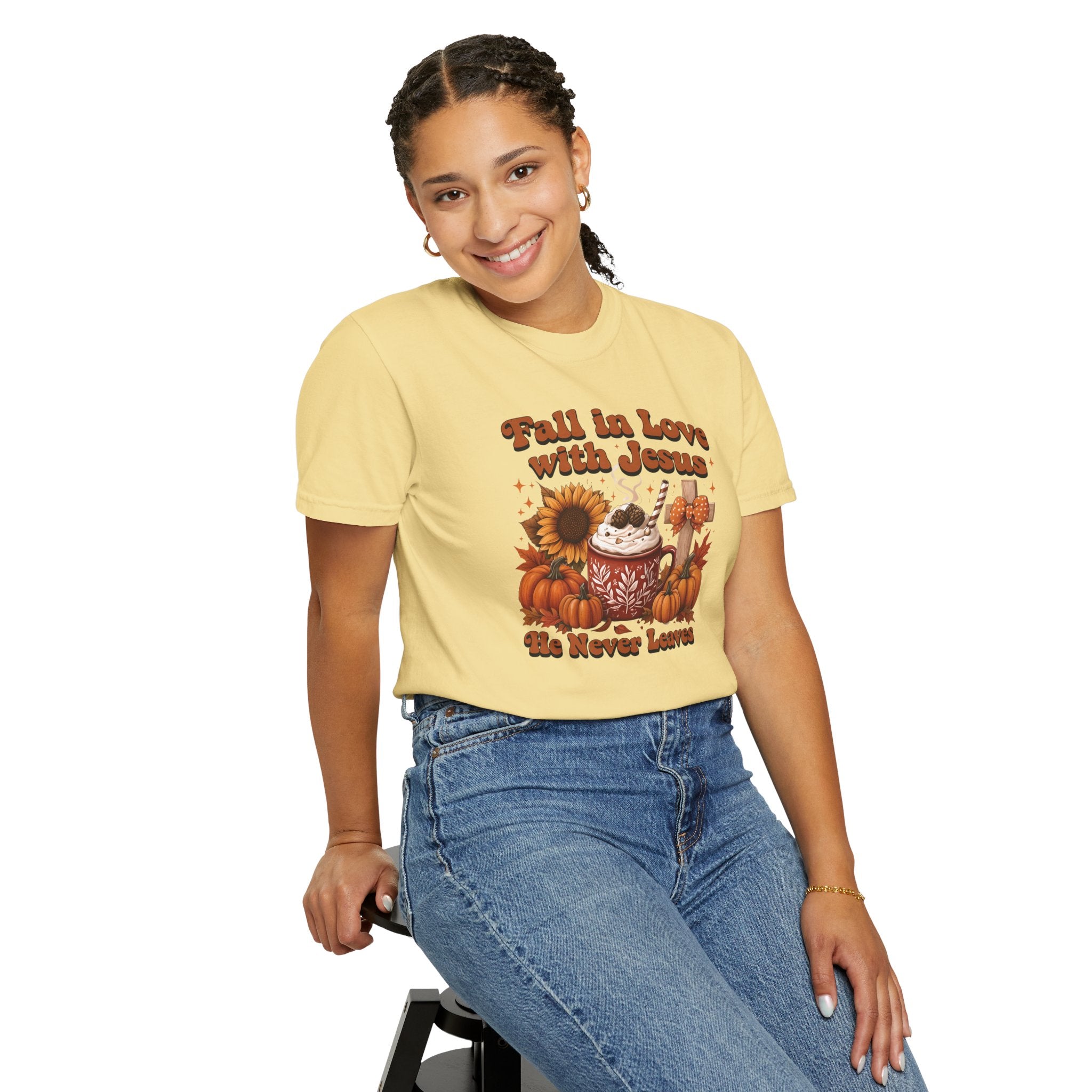 Fall in Love with Jesus Unisex Garment Dyed Comfort Colors T-Shirt | Christian Fall T-Shirt | Faith Based Thanksgiving Tee | Unisex Religious Cotton Top