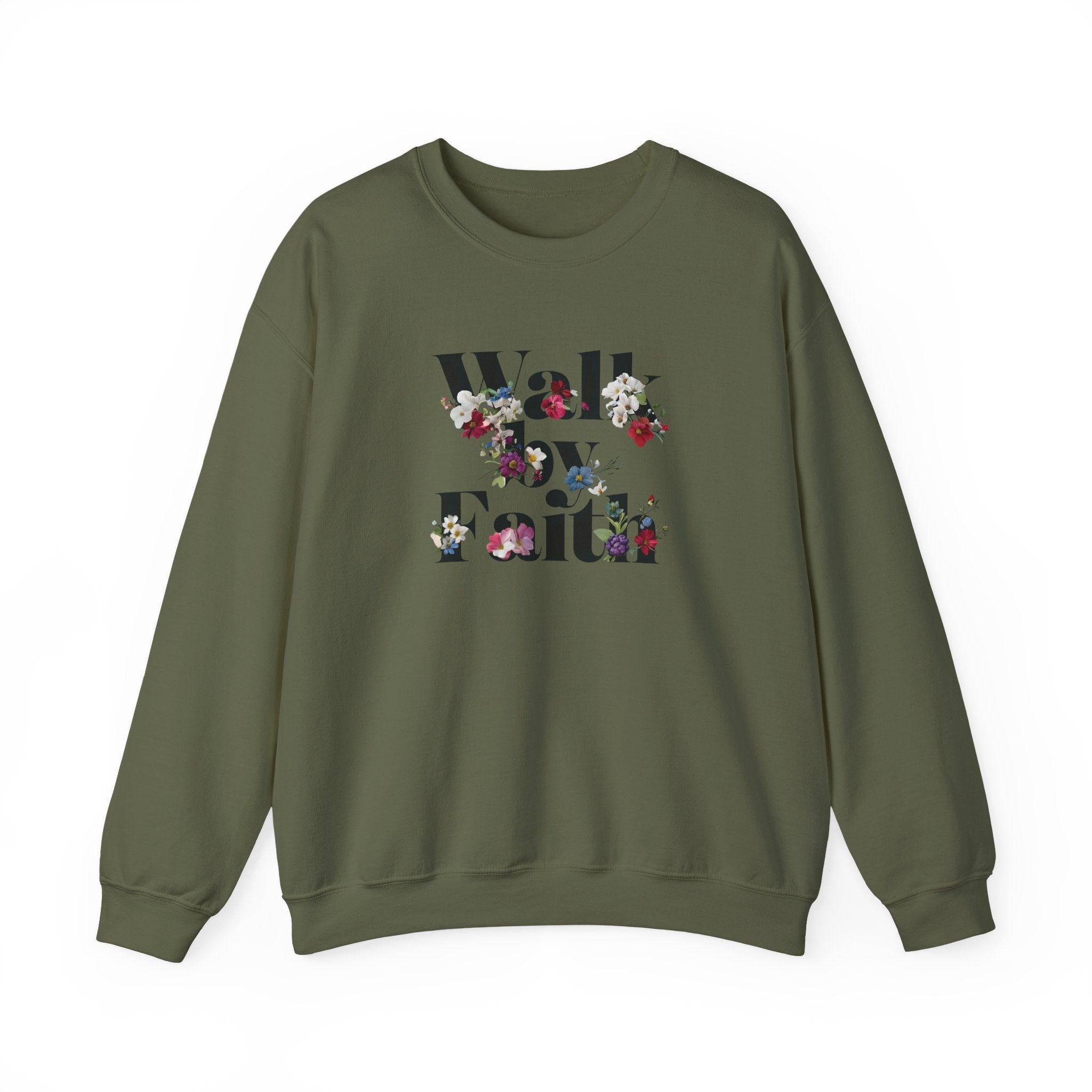 Walk By Faith Floral Gildan Crewneck Unisex Christian Sweatshirt