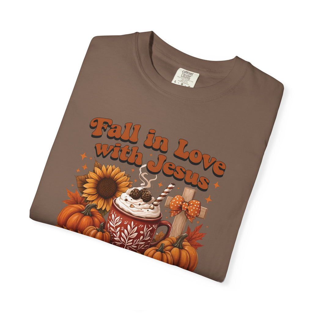 Fall in Love with Jesus Unisex Garment Dyed Comfort Colors T-Shirt | Christian Fall T-Shirt | Faith Based Thanksgiving Tee | Unisex Religious Cotton Top