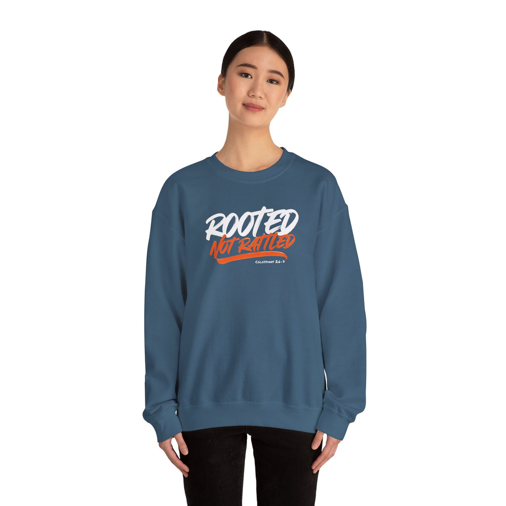 Rooted Not Rattled Gildan Christian Sweatshirt | Unisex Crewneck Pullover | Christian Gift