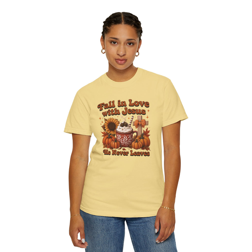 Fall in Love with Jesus Unisex Garment Dyed Comfort Colors T-Shirt | Christian Fall T-Shirt | Faith Based Thanksgiving Tee | Unisex Religious Cotton Top