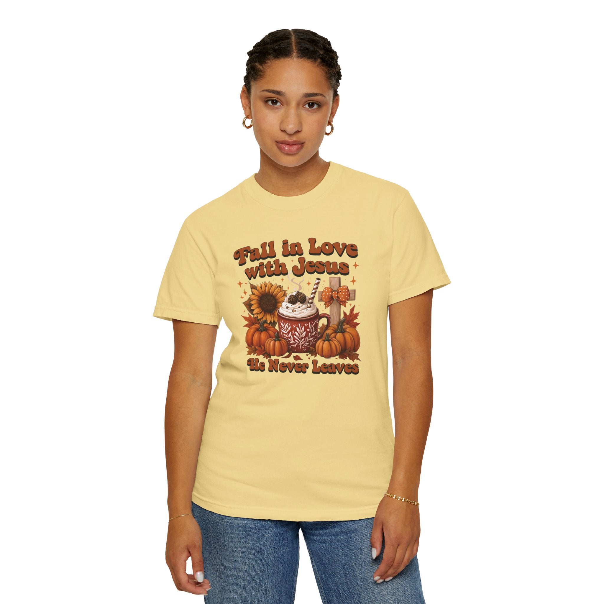 Fall in Love with Jesus Unisex Garment Dyed Comfort Colors T-Shirt | Christian Fall T-Shirt | Faith Based Thanksgiving Tee | Unisex Religious Cotton Top