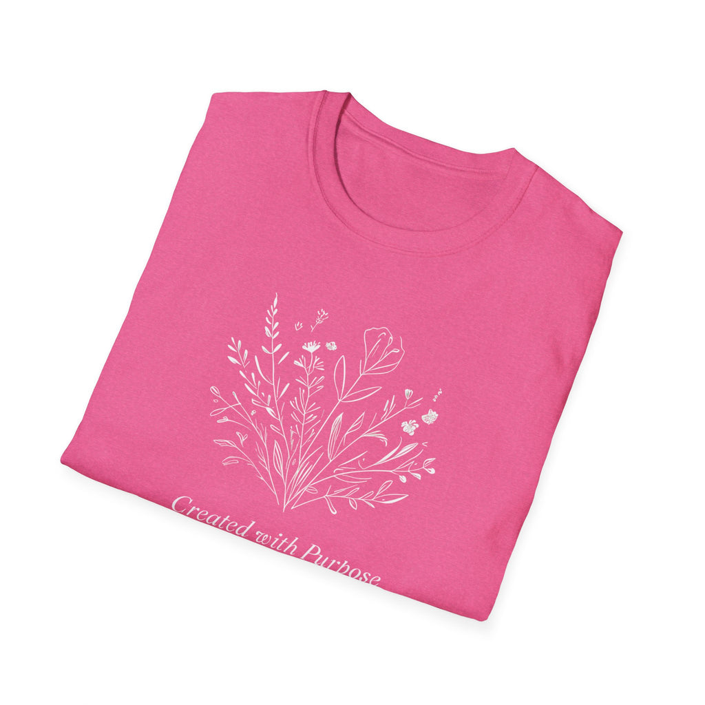 Created with Purpose Carried By Grace Christian Floral Gildan T-Shirt Women’s Faith Shirt Minimalist Design Soft Cotton Tee