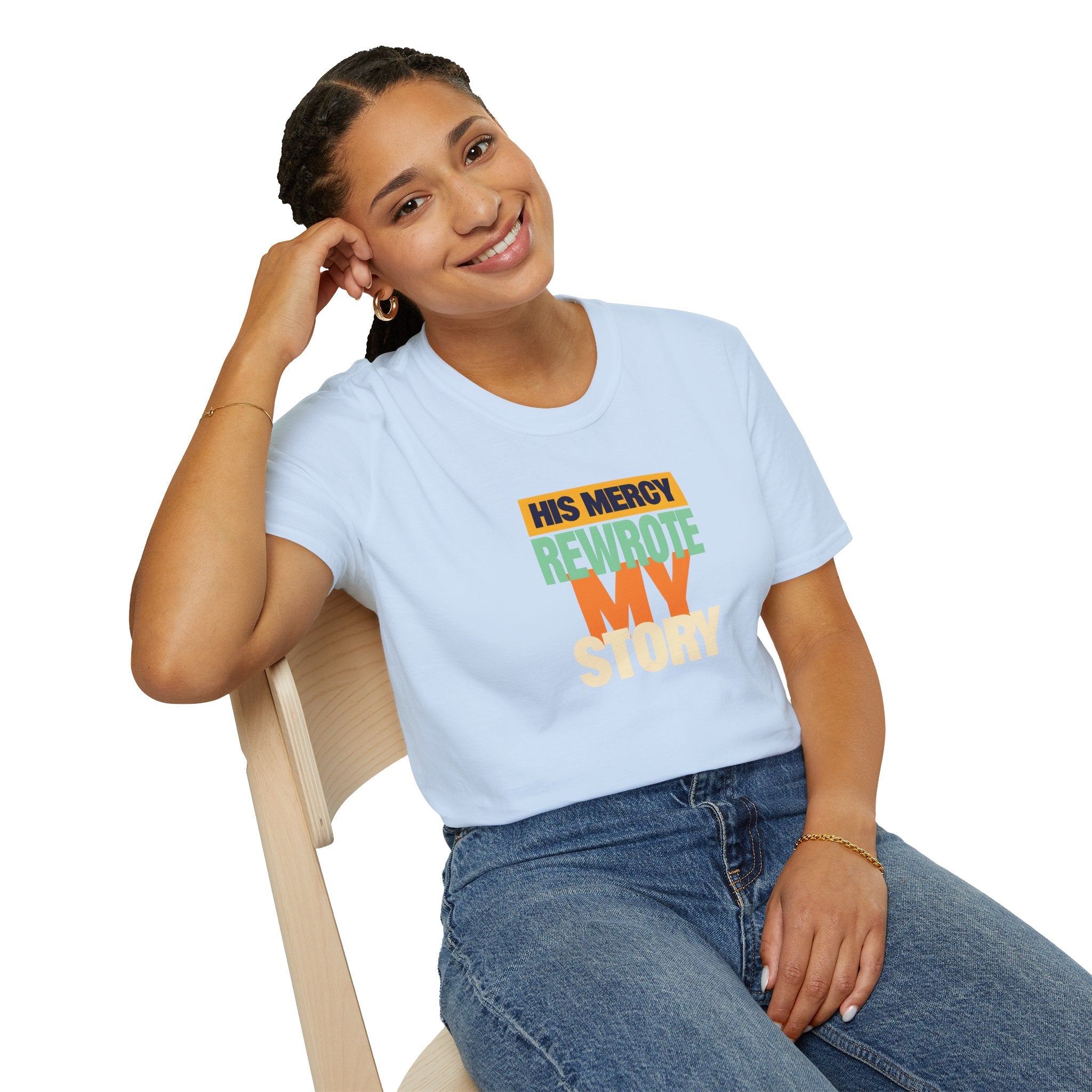 His Mercy Rewrote My Story Christian Gildan T-Shirt Unisex Softstyle Religious Tee Gift