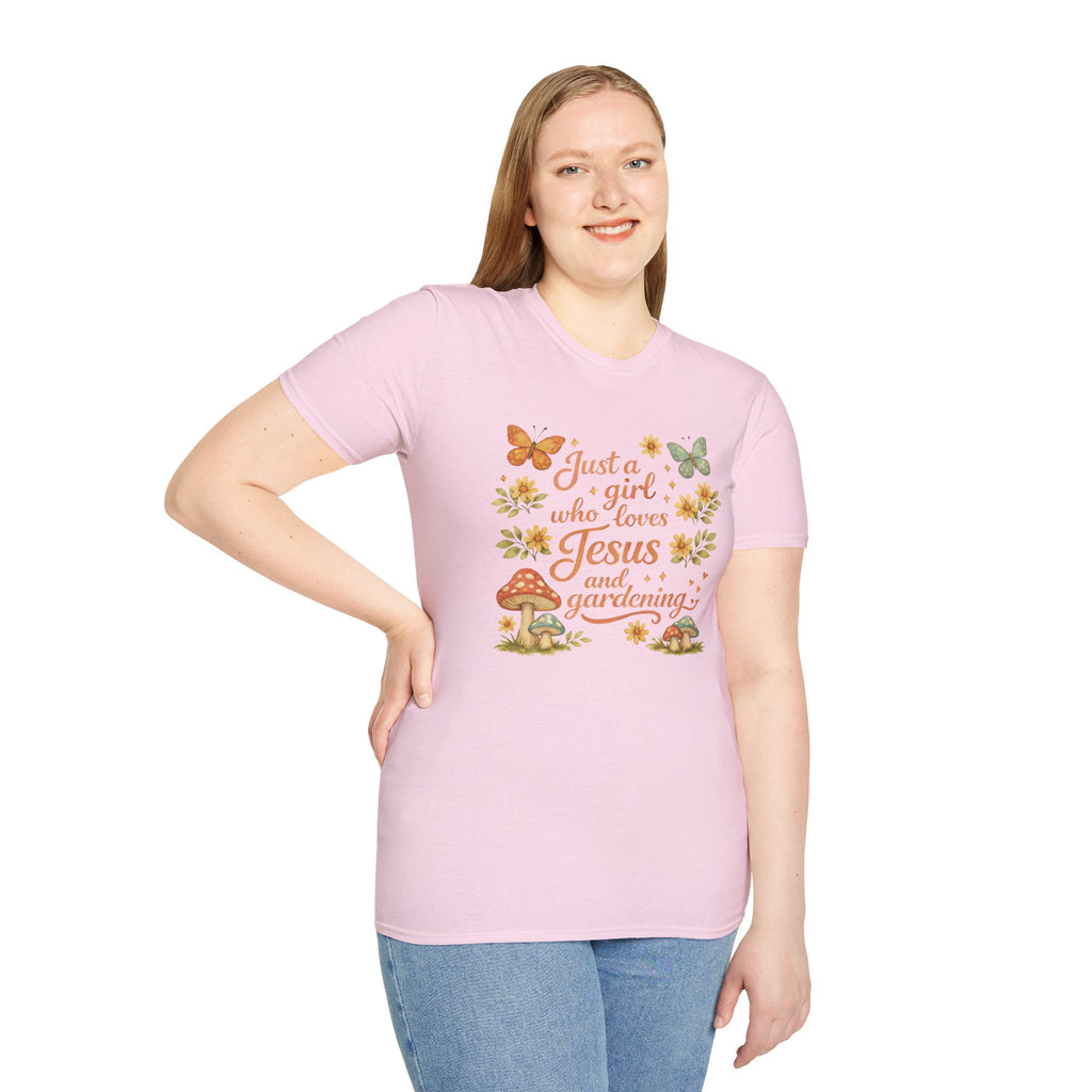 Just A Girl Who Loves Jesus and Gardening Gildan Unisex Tshirt | Christian Gardening T-Shirt | Faith Shirt | Cotton Tee
