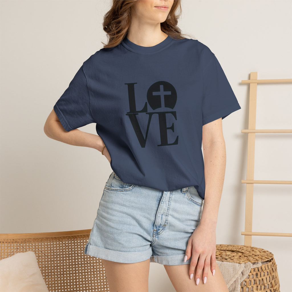 LOVE Cross Christian T-Shirt | Comfort Colors Faith-Based Unisex Tee (S–4XL) | Jesus is Love Shirt