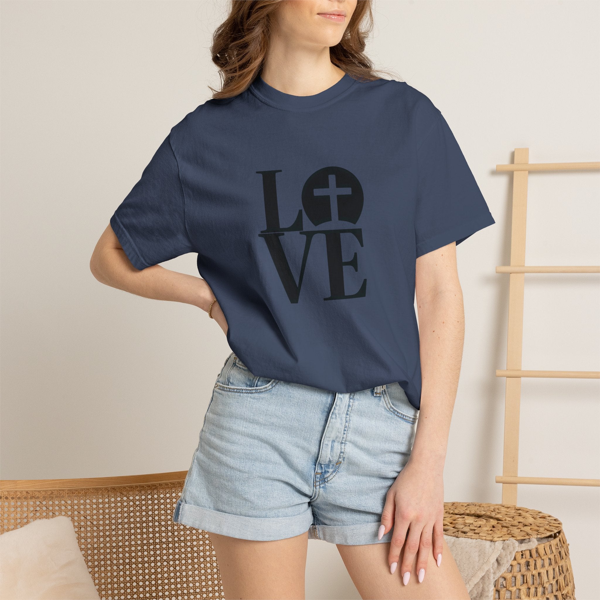 LOVE Cross Christian T-Shirt | Comfort Colors Faith-Based Unisex Tee (S–4XL) | Jesus is Love Shirt