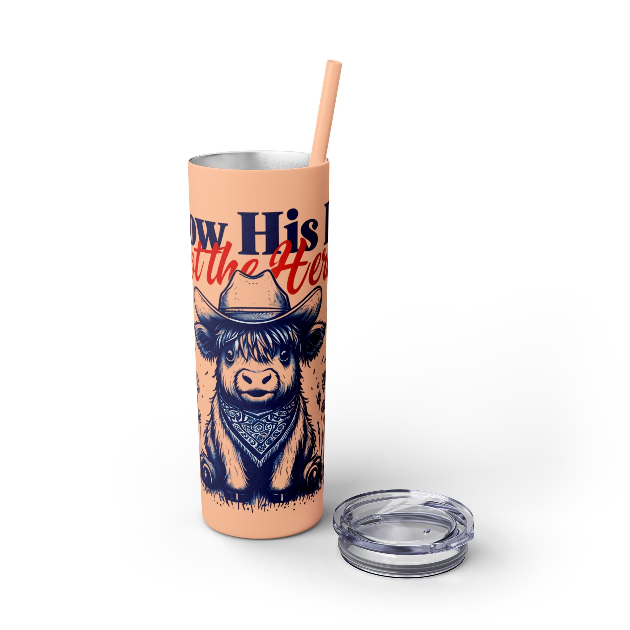 Follow His Lead, Not the Herd, 20 oz Insulated Skinny Tumbler | Stainless Steel Travel Cup | Christian Drinkware | Highland Cow