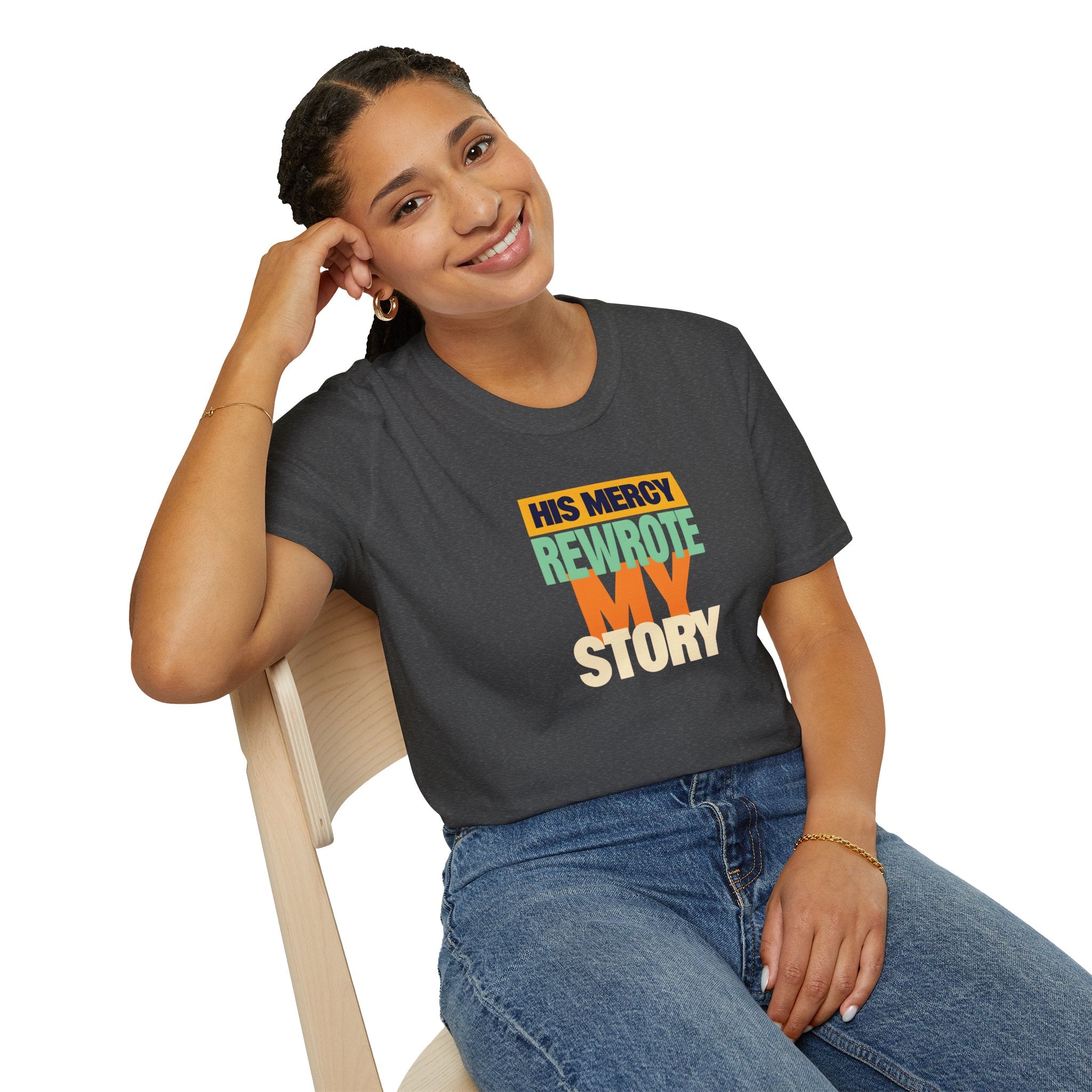 His Mercy Rewrote My Story Christian Gildan T-Shirt Unisex Softstyle Religious Tee Gift