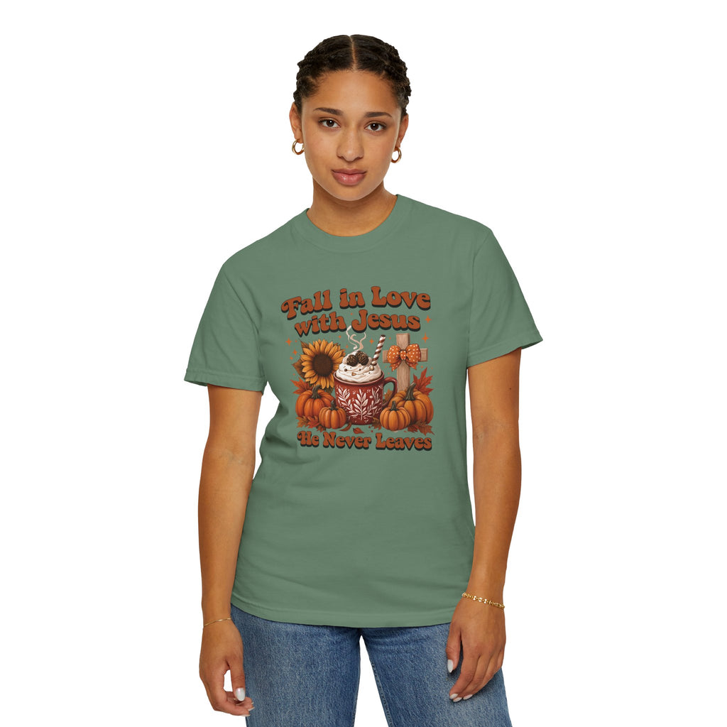 Fall in Love with Jesus Unisex Garment Dyed Comfort Colors T-Shirt | Christian Fall T-Shirt | Faith Based Thanksgiving Tee | Unisex Religious Cotton Top