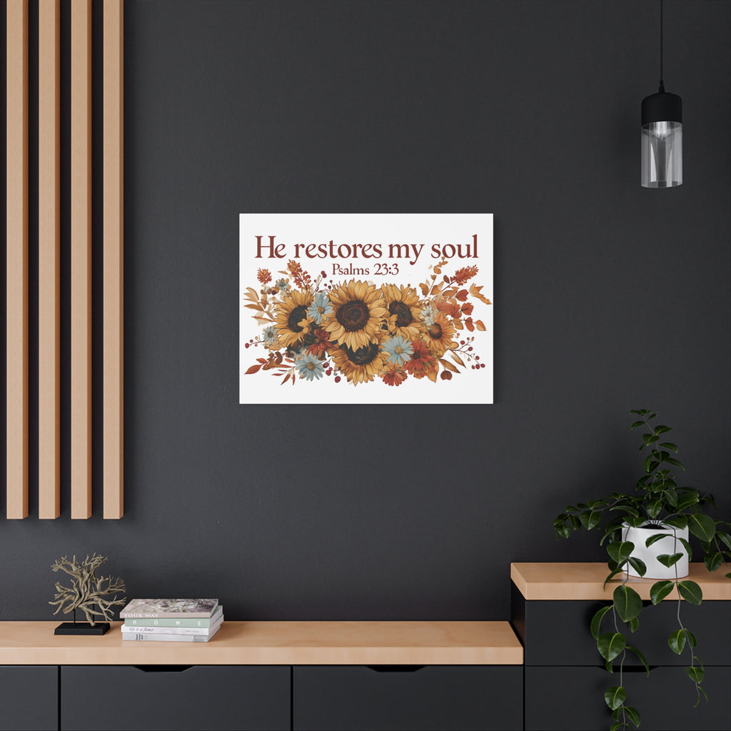 Psalm 23:3 Canvas Wall Art | Christian Sunflower Home Decor | Faith Gift