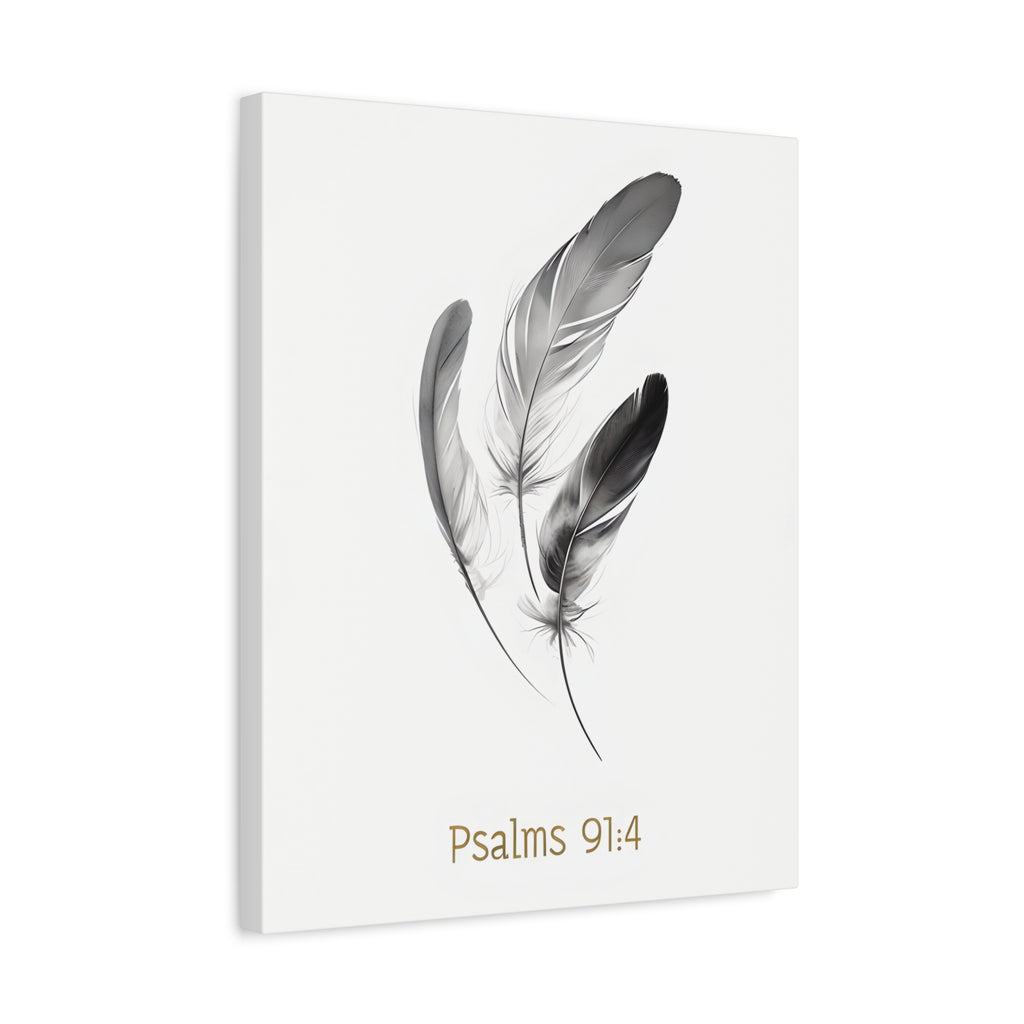 Psalm 91:4 Feather Canvas Wall Art – Christian Scripture Home Decor – Bible Verse Matte Canvas Print
