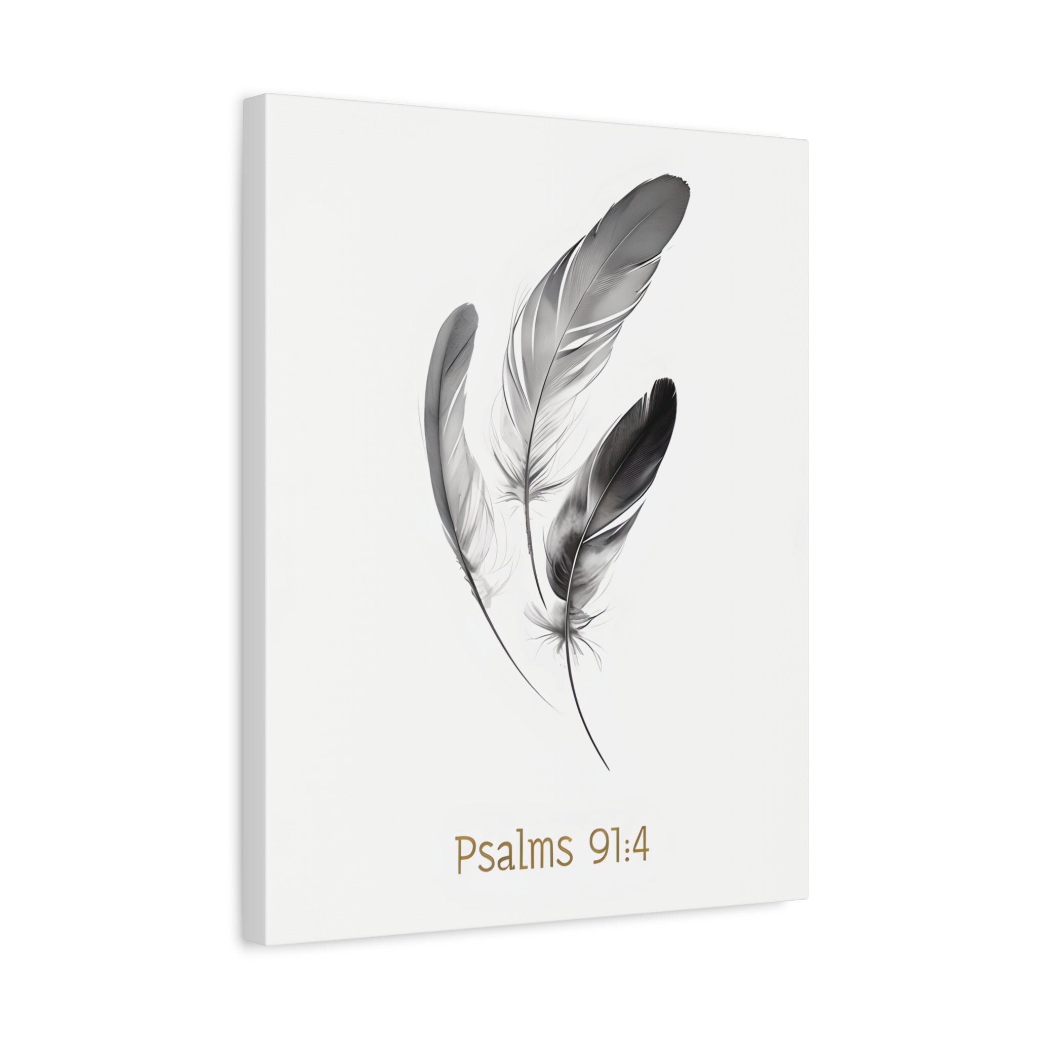 Psalm 91:4 Feather Canvas Wall Art – Christian Scripture Home Decor – Bible Verse Matte Canvas Print