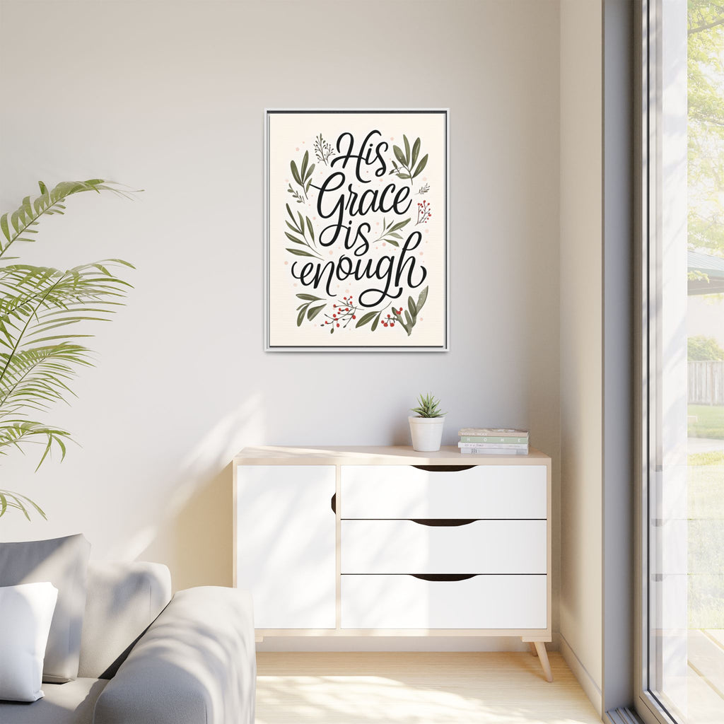 His Grace is Enough Floral Scripture Framed Matte Canvas | Modern Faith Home Decor