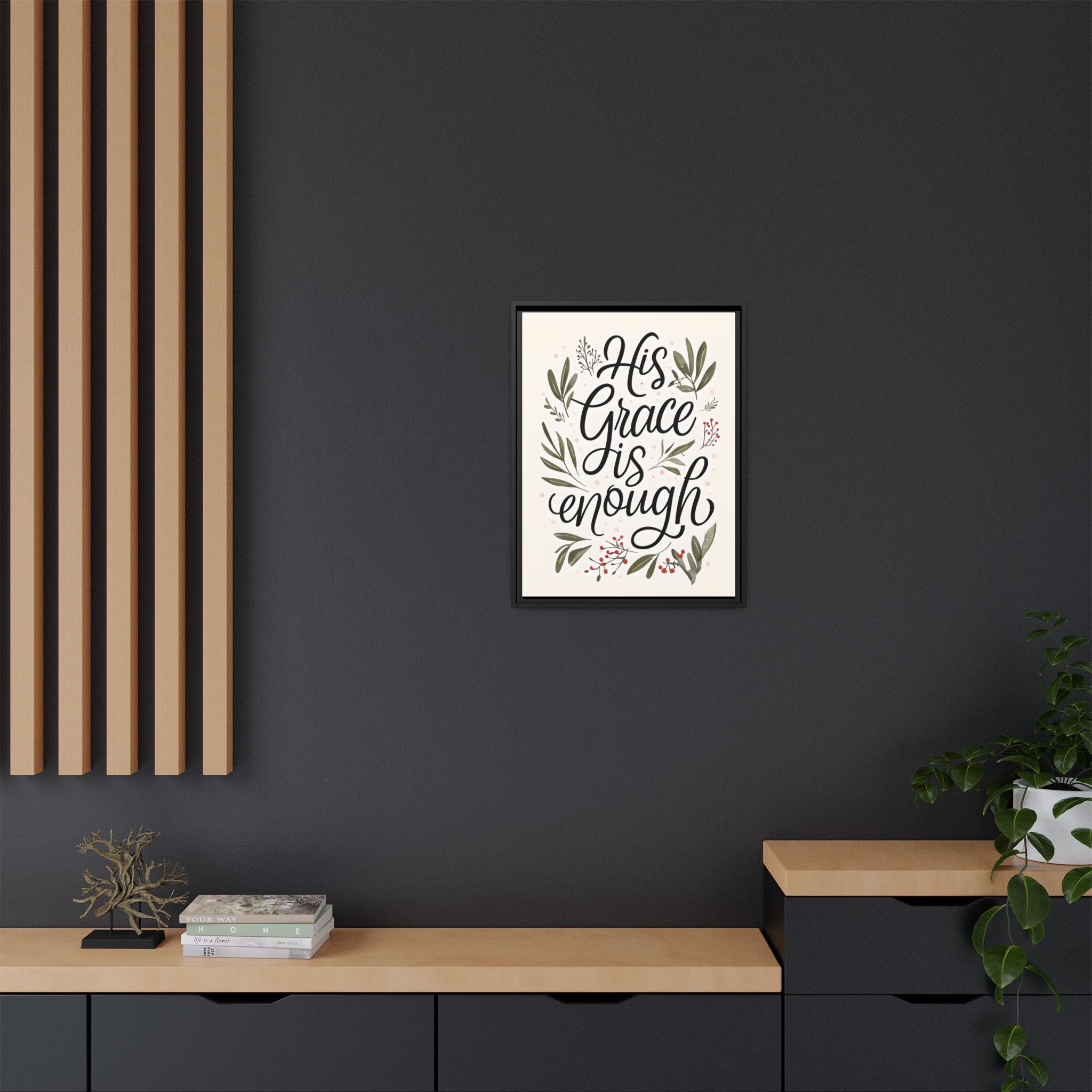 His Grace is Enough Floral Scripture Framed Matte Canvas | Modern Faith Home Decor