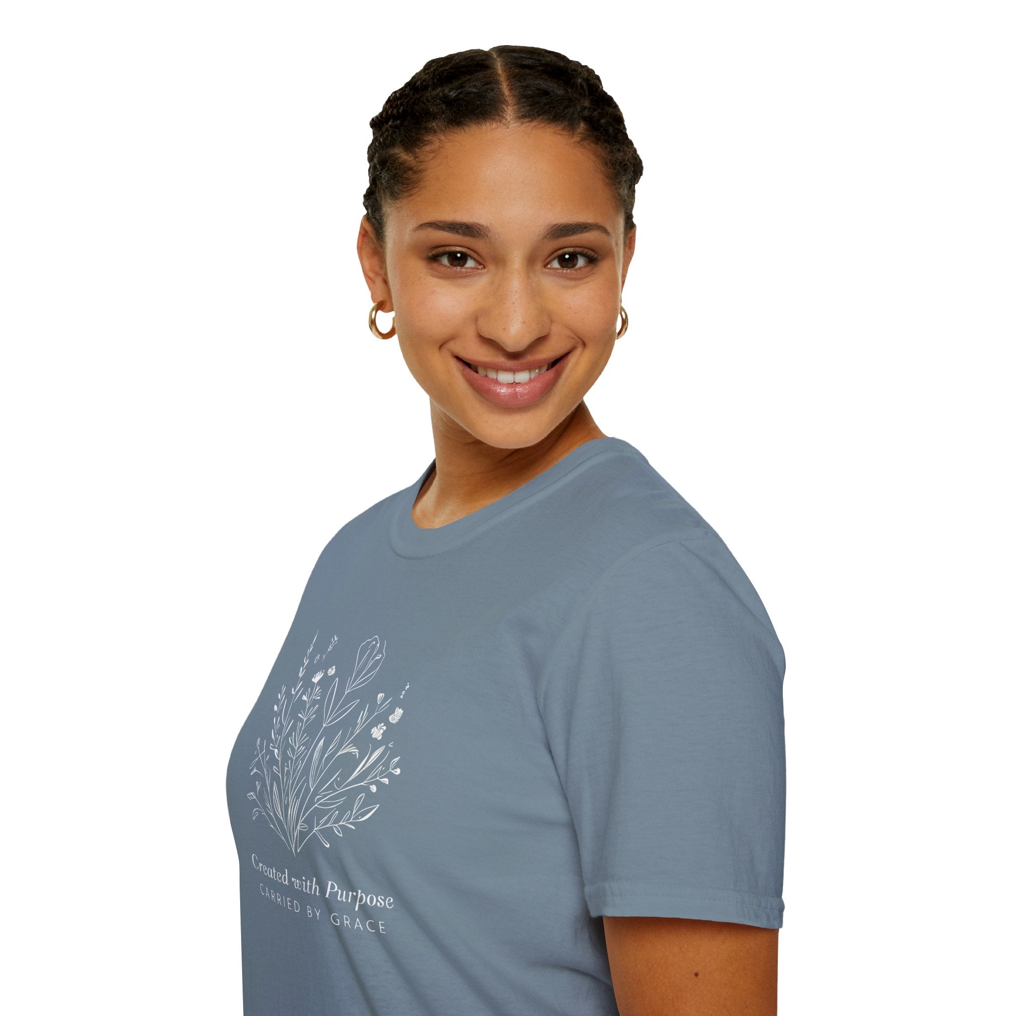 Created with Purpose Carried By Grace Christian Floral Gildan T-Shirt Women’s Faith Shirt Minimalist Design Soft Cotton Tee