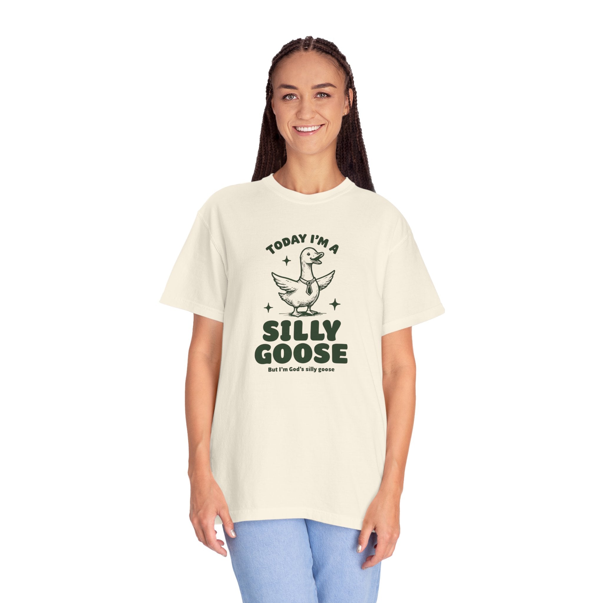 God’s Silly Goose with tie Christian T-Shirt | Graphic Tee | Unisex Garment Dyed Cotton Top S-4XL