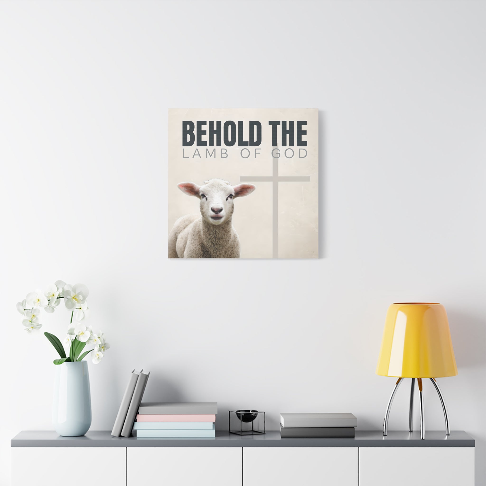 Behold the Lamb of God Canvas – Christian Wall Art with Lamb & Cross Design (Multiple Sizes)