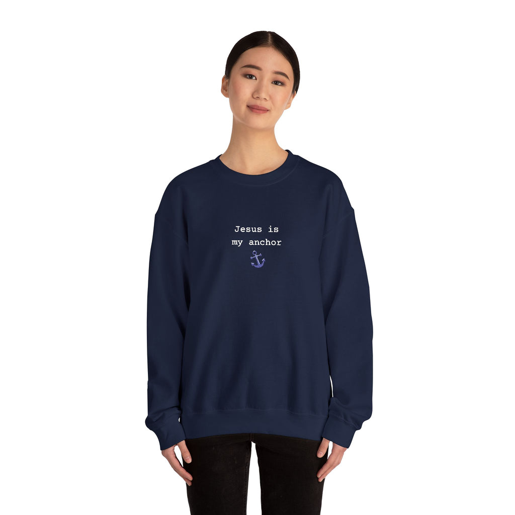 Jesus Is My Anchor Embroidered Gildan Christian Crewneck Unisex Sweatshirt | Religious Gift