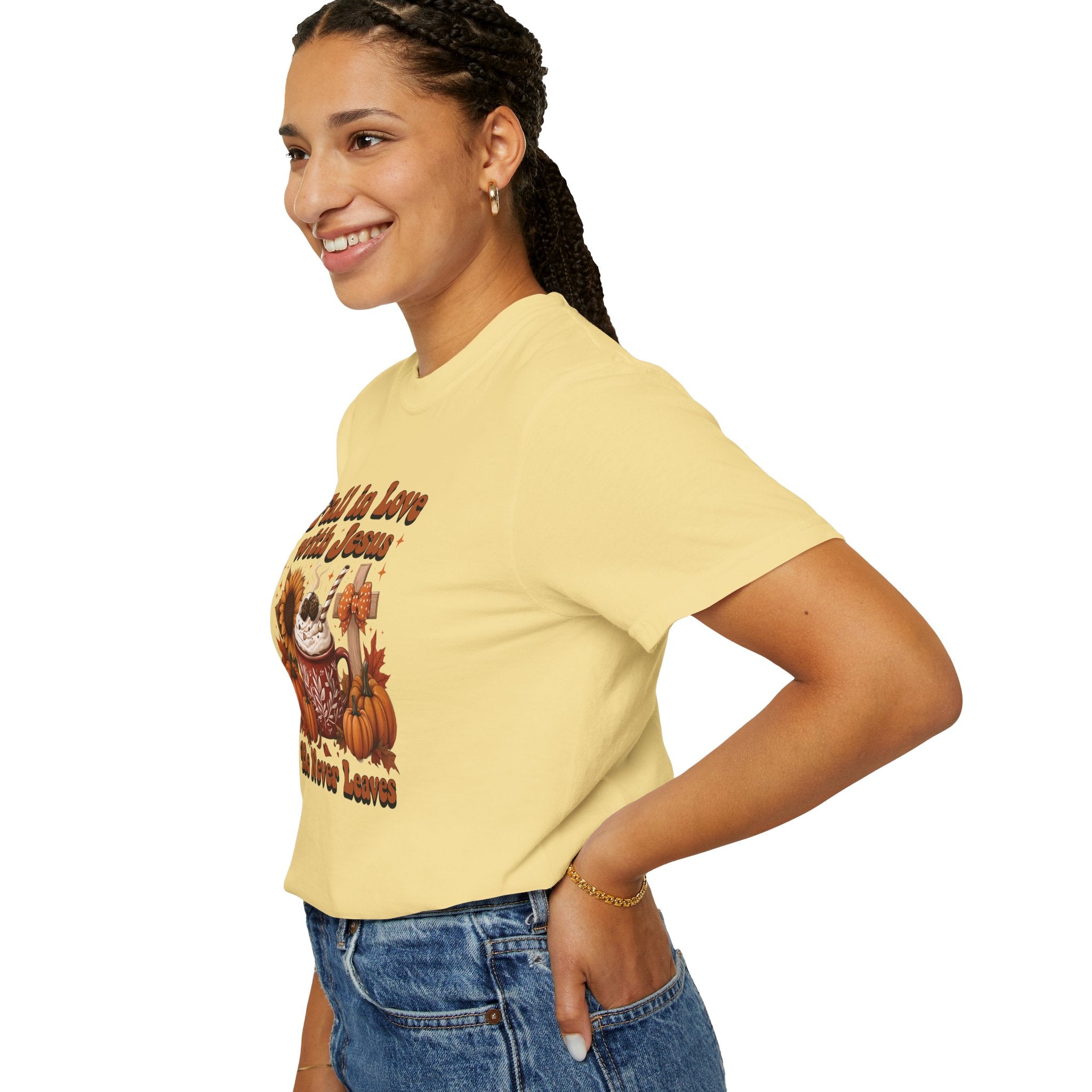 Fall in Love with Jesus Unisex Garment Dyed Comfort Colors T-Shirt | Christian Fall T-Shirt | Faith Based Thanksgiving Tee | Unisex Religious Cotton Top