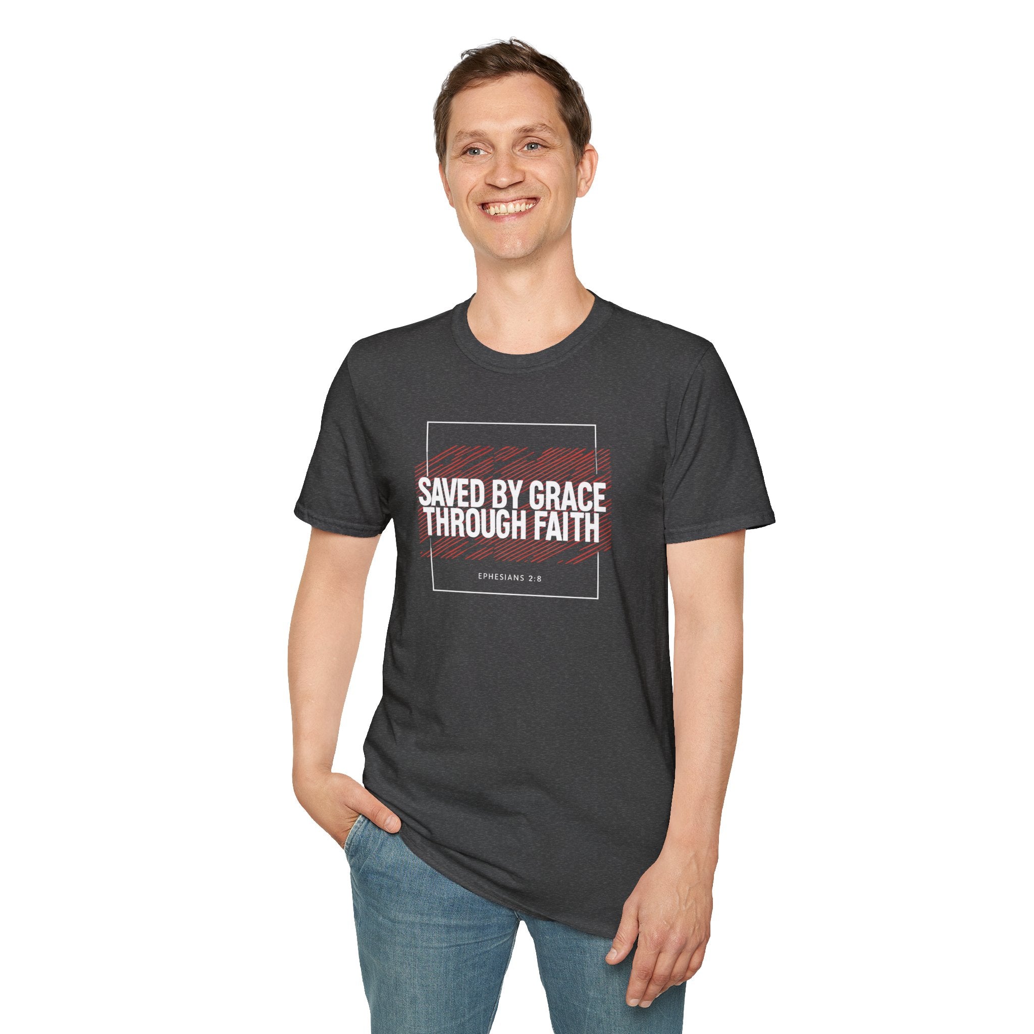 Saved by Grace Through Faith Gildan T-Shirt – Ephesians 2:8 Scripture Tee – Unisex Gilden Christian Shirt