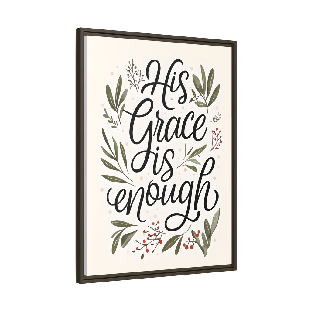His Grace is Enough Floral Scripture Framed Matte Canvas | Modern Faith Home Decor