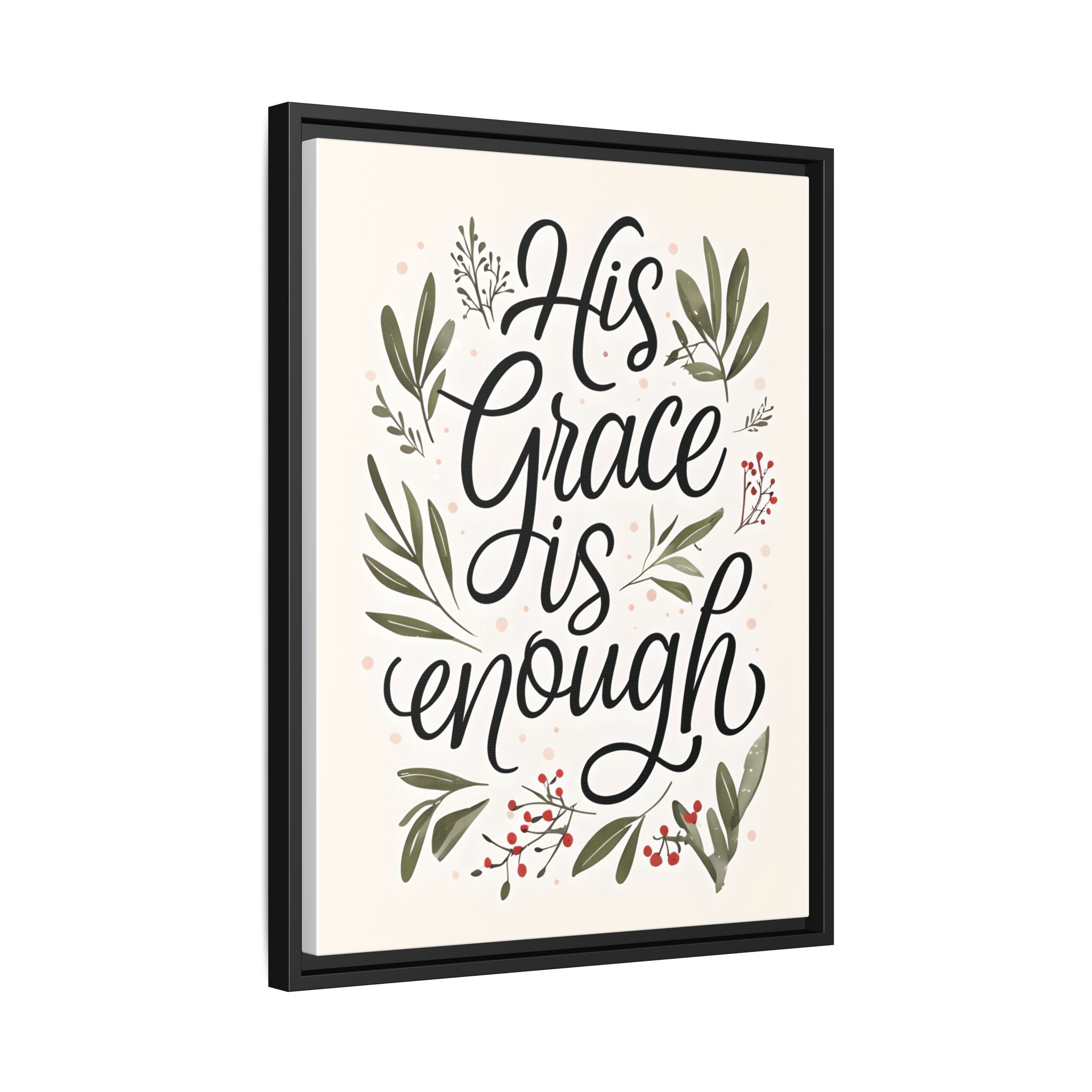 His Grace is Enough Floral Scripture Framed Matte Canvas | Modern Faith Home Decor