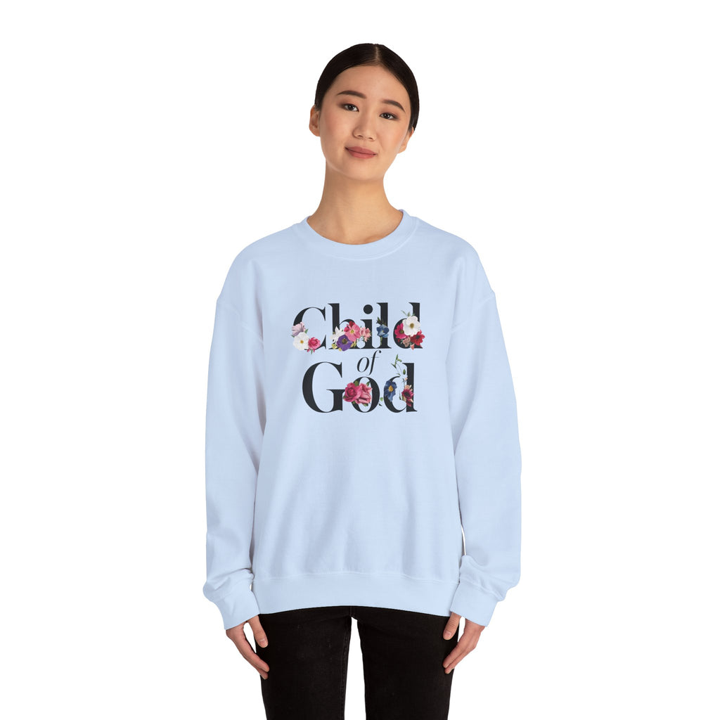 Child of God Floral Christian Gildan Crewneck Sweatshirt | Faith Inspirational Gift