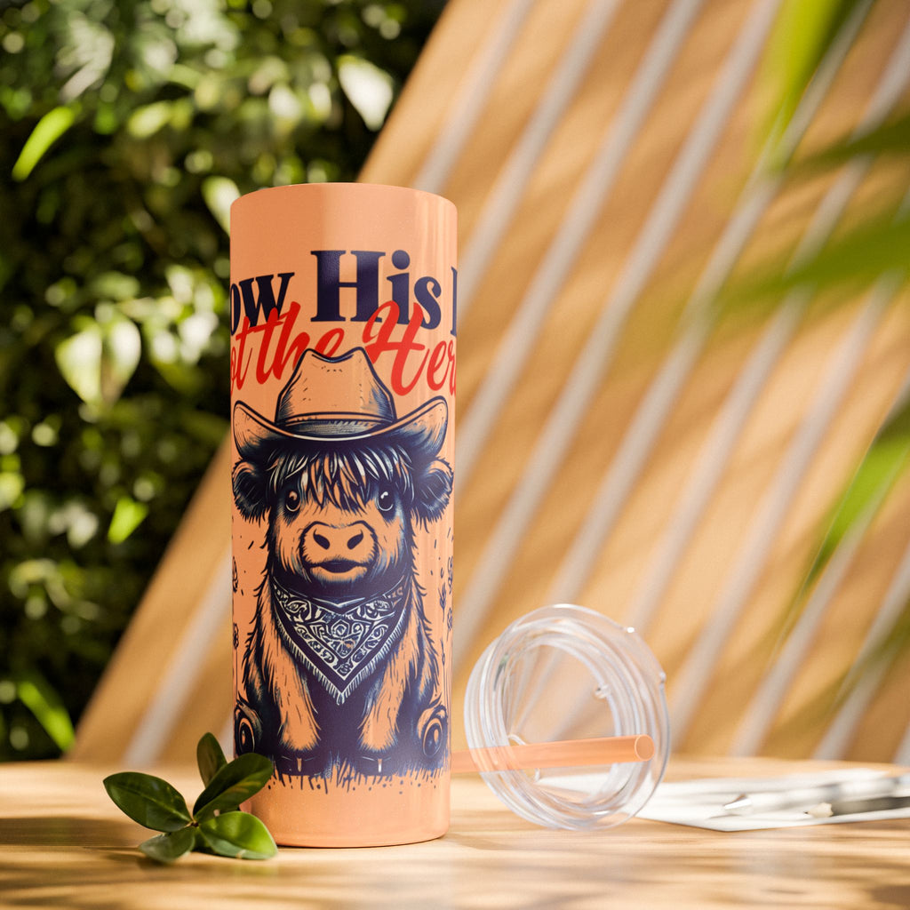 Follow His Lead, Not the Herd, 20 oz Insulated Skinny Tumbler | Stainless Steel Travel Cup | Christian Drinkware | Highland Cow