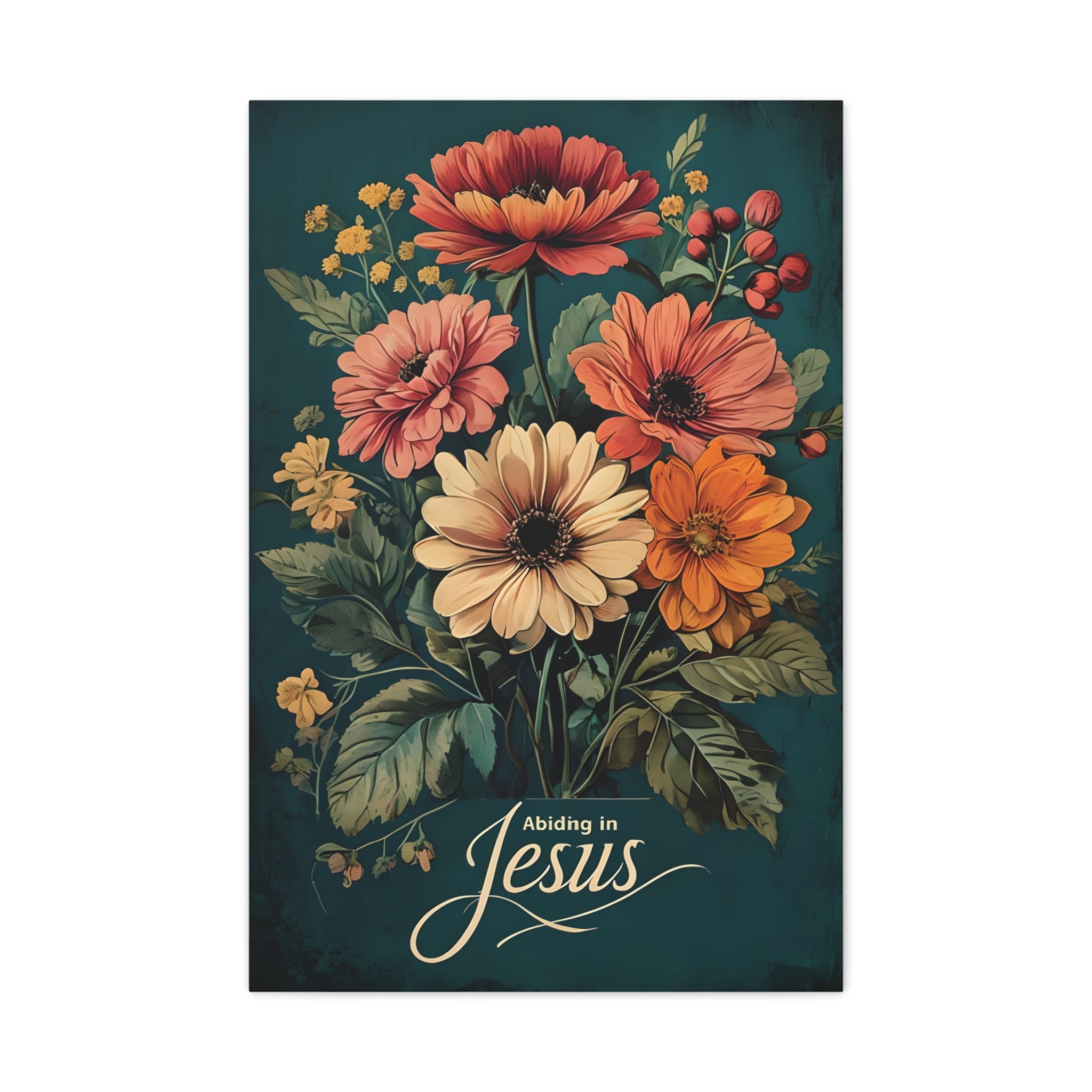 Abiding in Jesus Wall Art | Christian Canvas for Faith-Based Home Decor & Gifts | Floral Wall Art Canvas, Vintage Flower Print, Living Room Decoration, Gift for Her