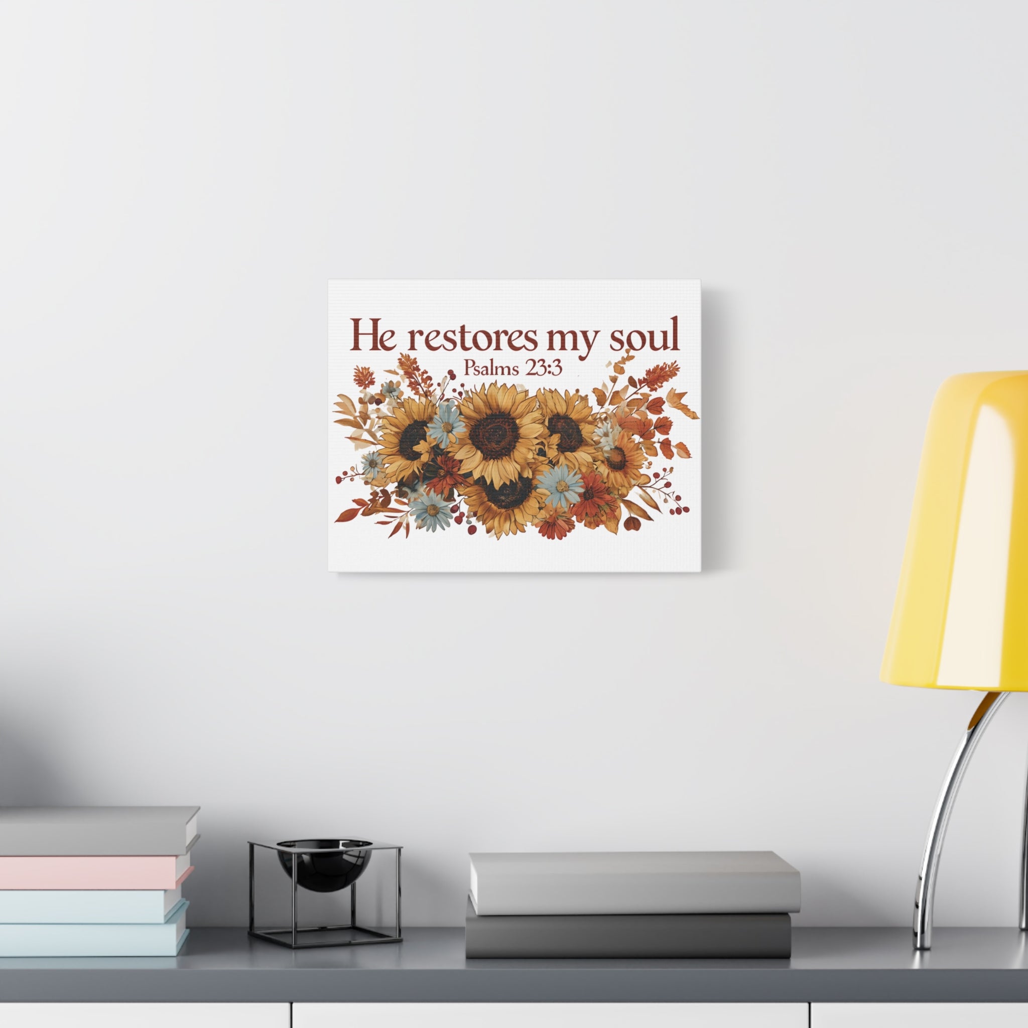 Psalm 23:3 Canvas Wall Art | Christian Sunflower Home Decor | Faith Gift