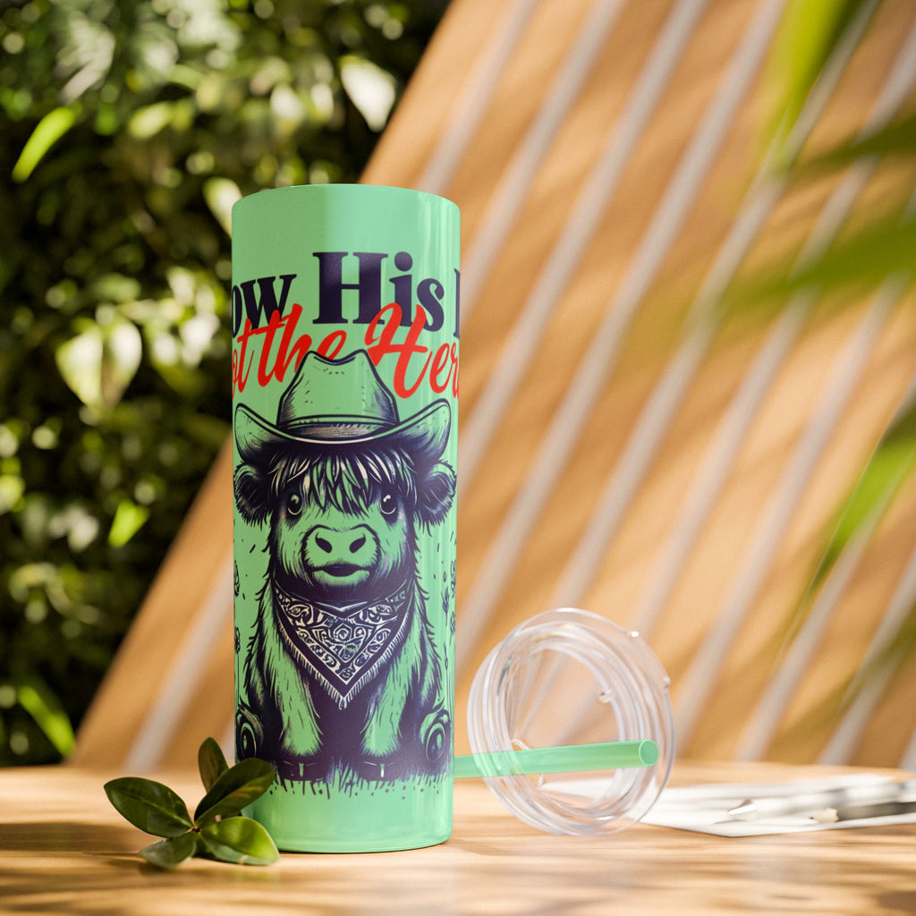 Follow His Lead, Not the Herd, 20 oz Insulated Skinny Tumbler | Stainless Steel Travel Cup | Christian Drinkware | Highland Cow