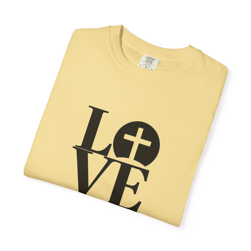LOVE Cross Christian T-Shirt | Comfort Colors Faith-Based Unisex Tee (S–4XL) | Jesus is Love Shirt