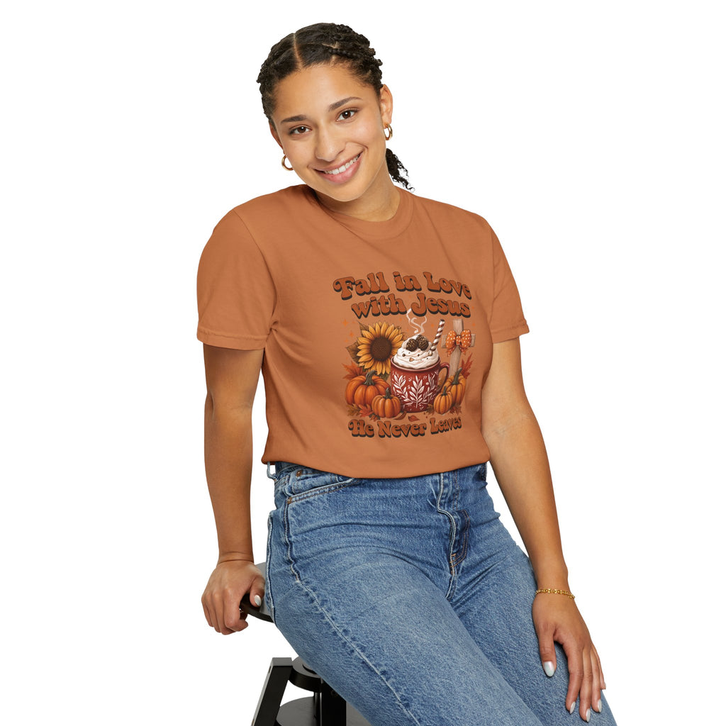Fall in Love with Jesus Unisex Garment Dyed Comfort Colors T-Shirt | Christian Fall T-Shirt | Faith Based Thanksgiving Tee | Unisex Religious Cotton Top
