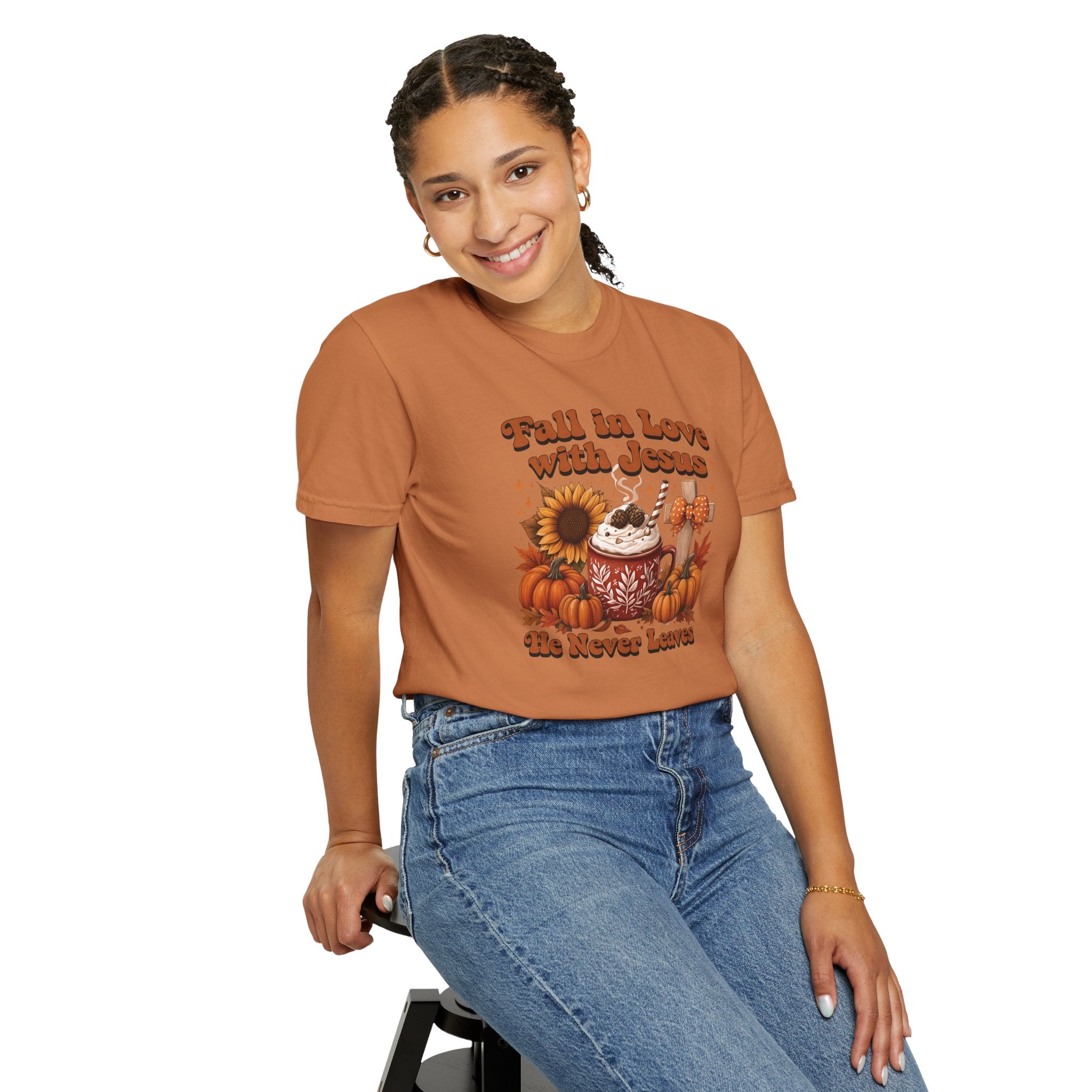 Fall in Love with Jesus Unisex Garment Dyed Comfort Colors T-Shirt | Christian Fall T-Shirt | Faith Based Thanksgiving Tee | Unisex Religious Cotton Top