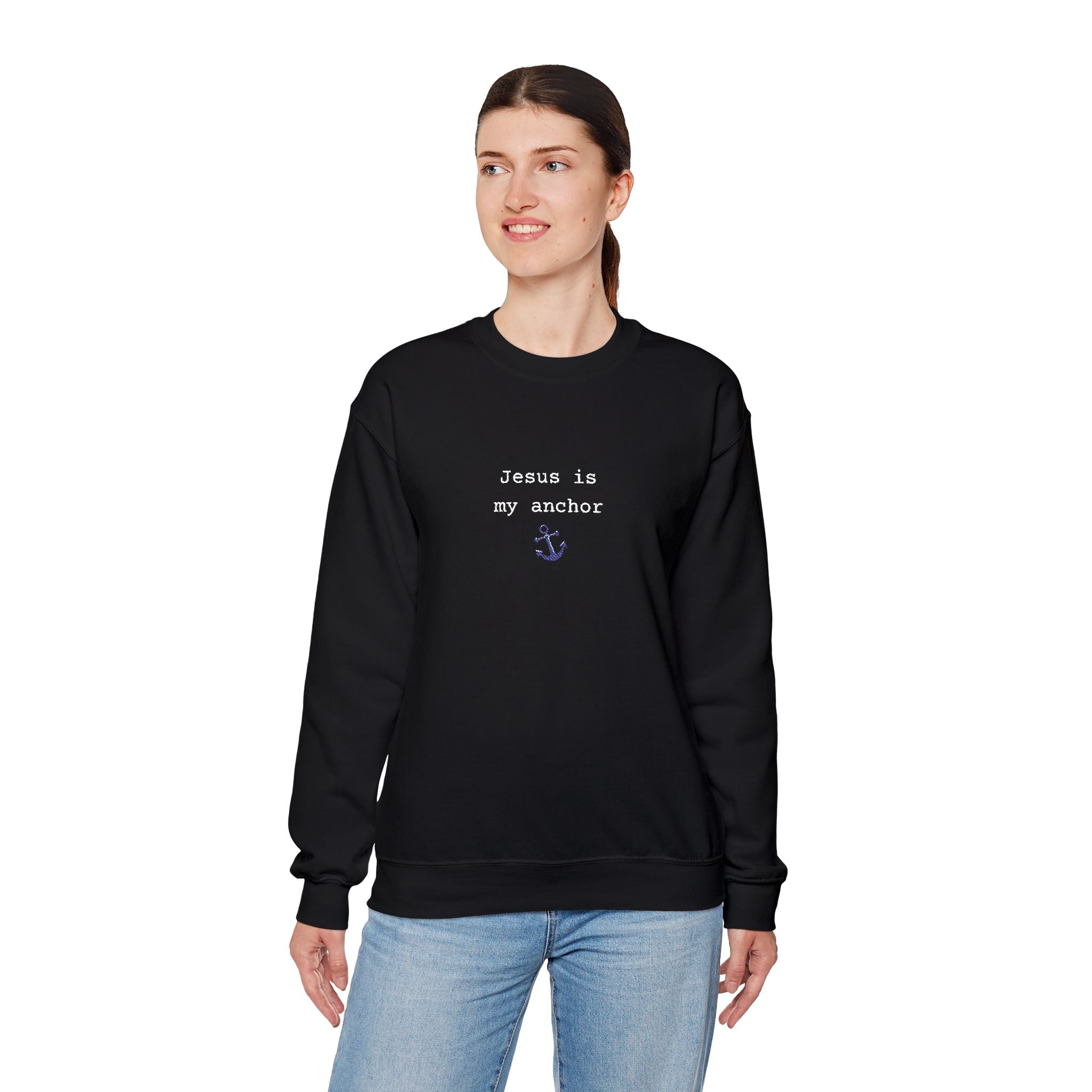 Jesus Is My Anchor Embroidered Gildan Christian Crewneck Unisex Sweatshirt | Religious Gift